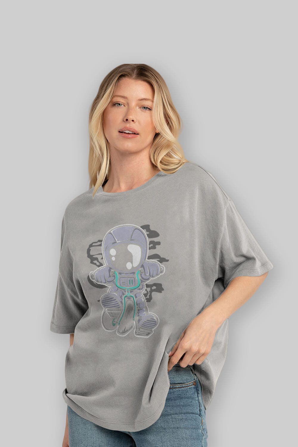 Astronaut Biker Ön Baskılı Oversize t-shirt Erkek Kadın Unisex