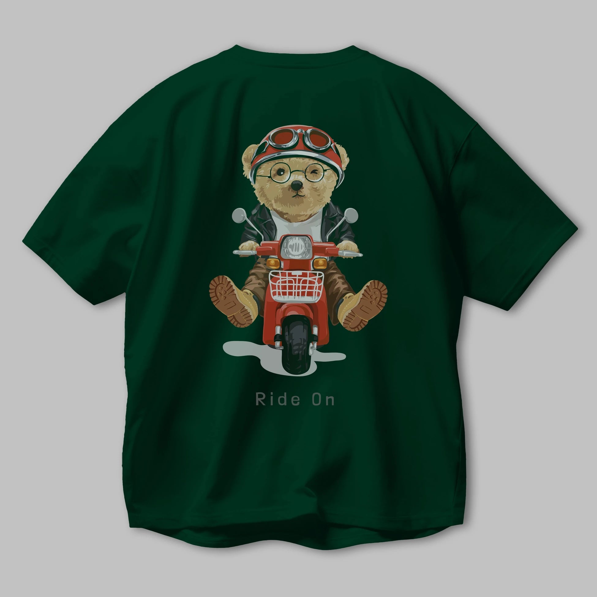 Teddy Bear Ride On Arka Baskılı Oversize t-shirt Erkek Kadın Unisex %100 Pamuk