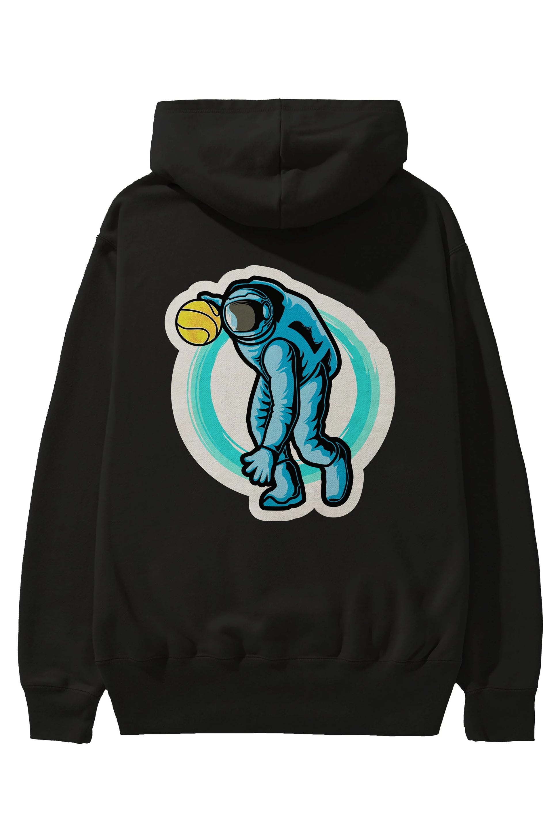 Astronaut Dribble Sticker Arka Baskılı Hoodie Oversize Kapüşonlu Sweatshirt Erkek Kadın Unisex