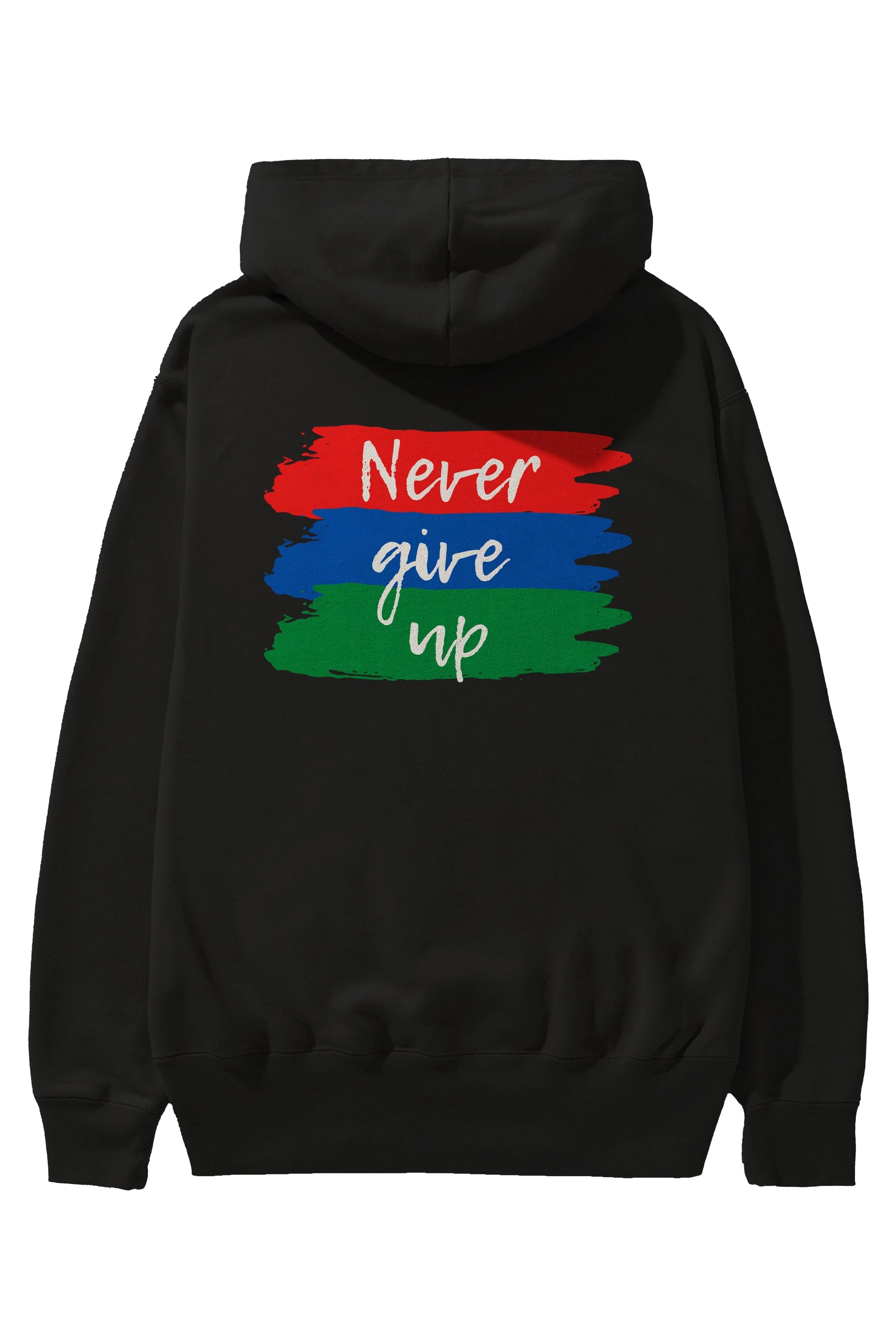 Never Give Up Yazılı Arka Baskılı Oversize Hoodie Kapüşonlu Sweatshirt Erkek Kadın Unisex