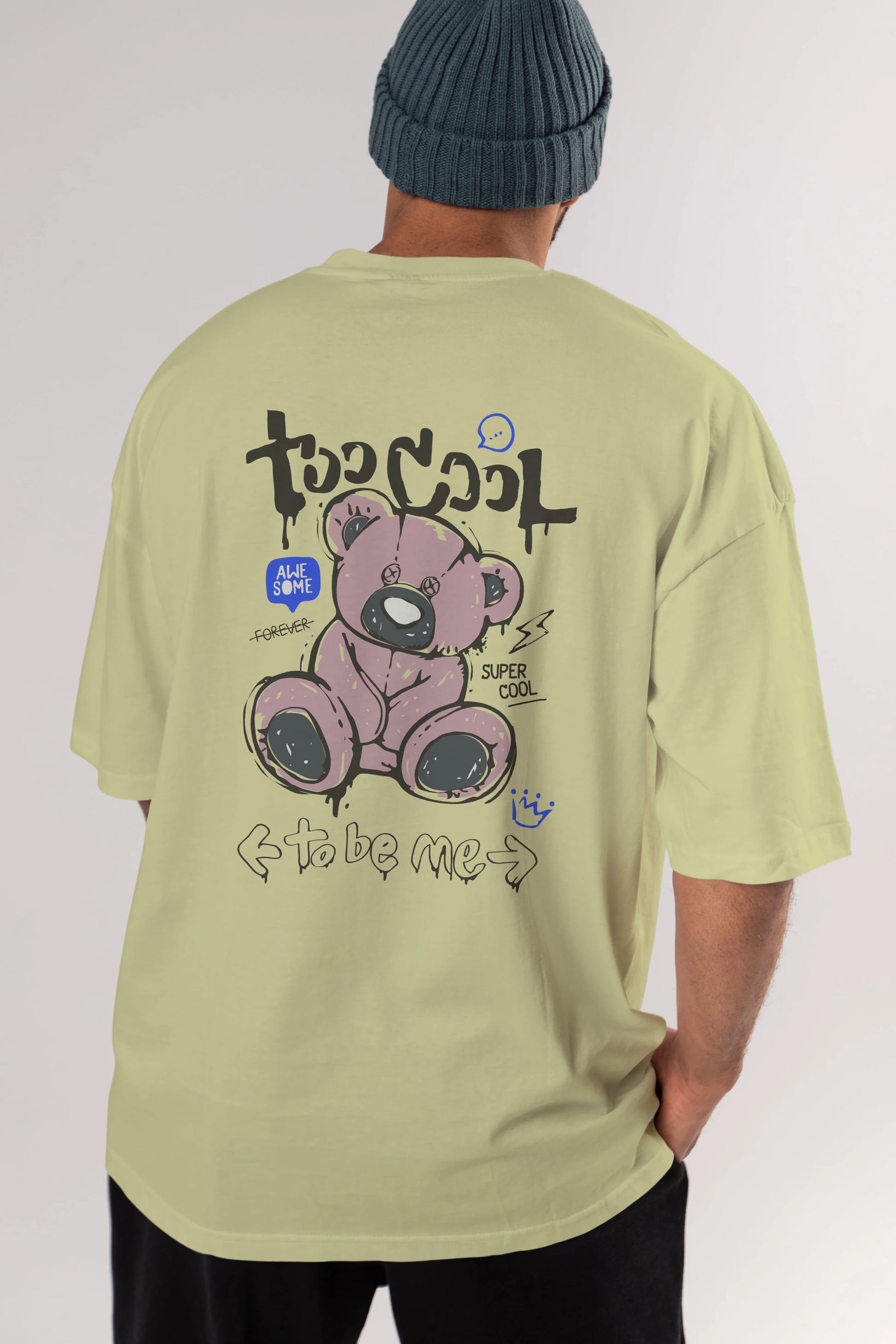 Too Cool Bear Arka Baskılı Oversize t-shirt Erkek Kadın Unisex
