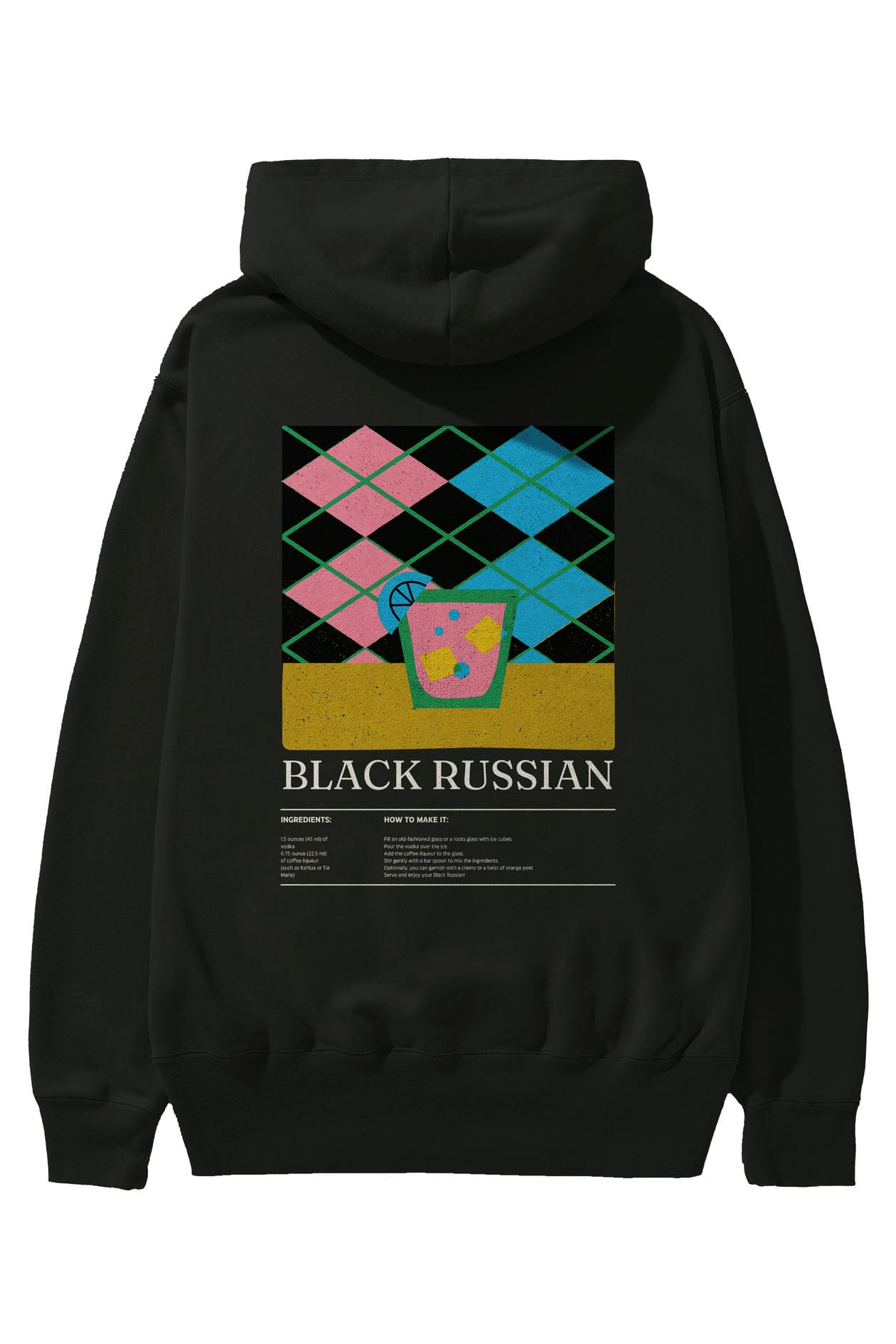 Black Russian Kokteyl Arka Baskılı Hoodie Oversize Kapüşonlu Sweatshirt Erkek Kadın
