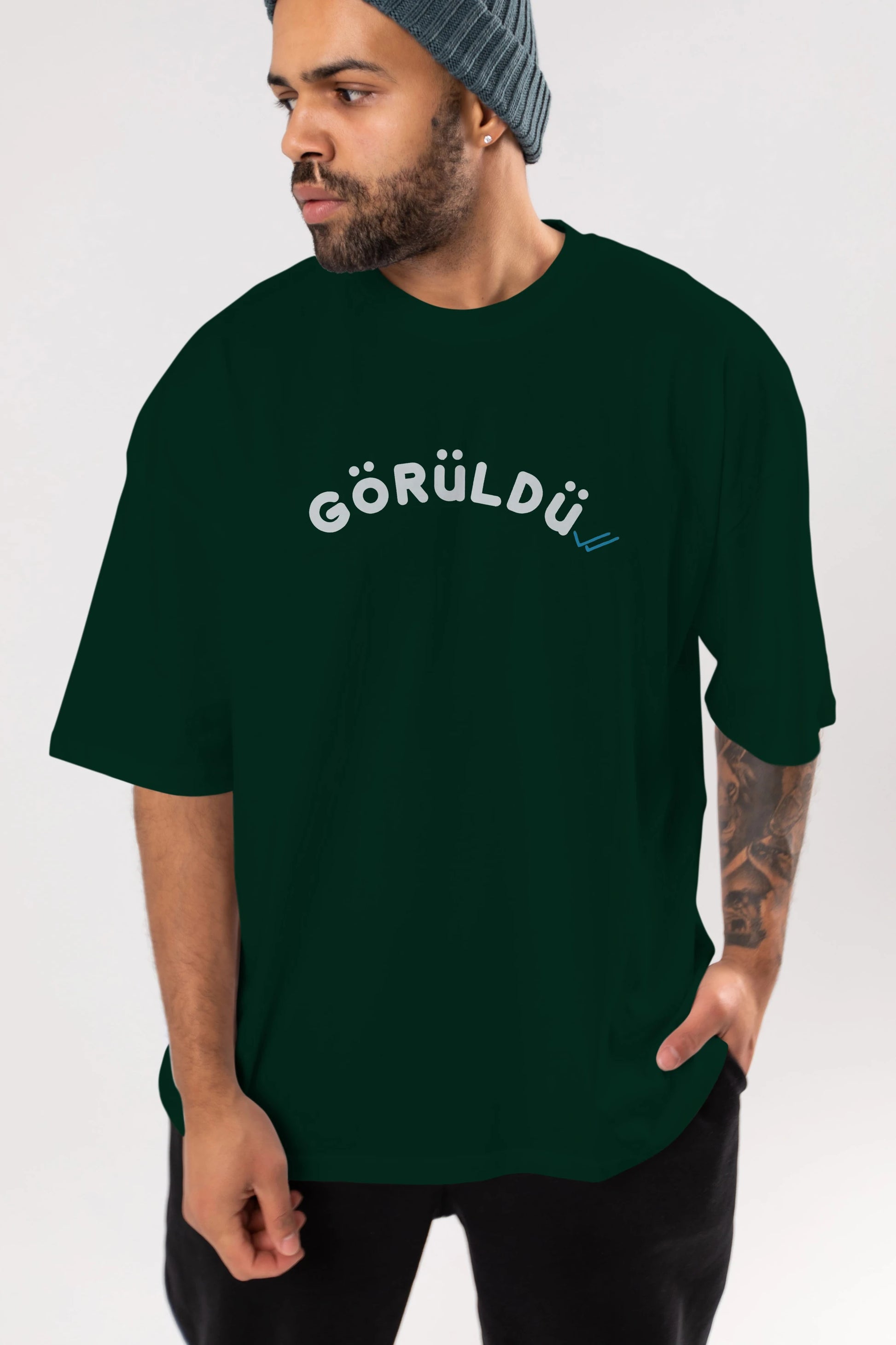 Görüldü Ön Baskılı Oversize t-shirt %100 pamuk Erkek Kadın Unisex