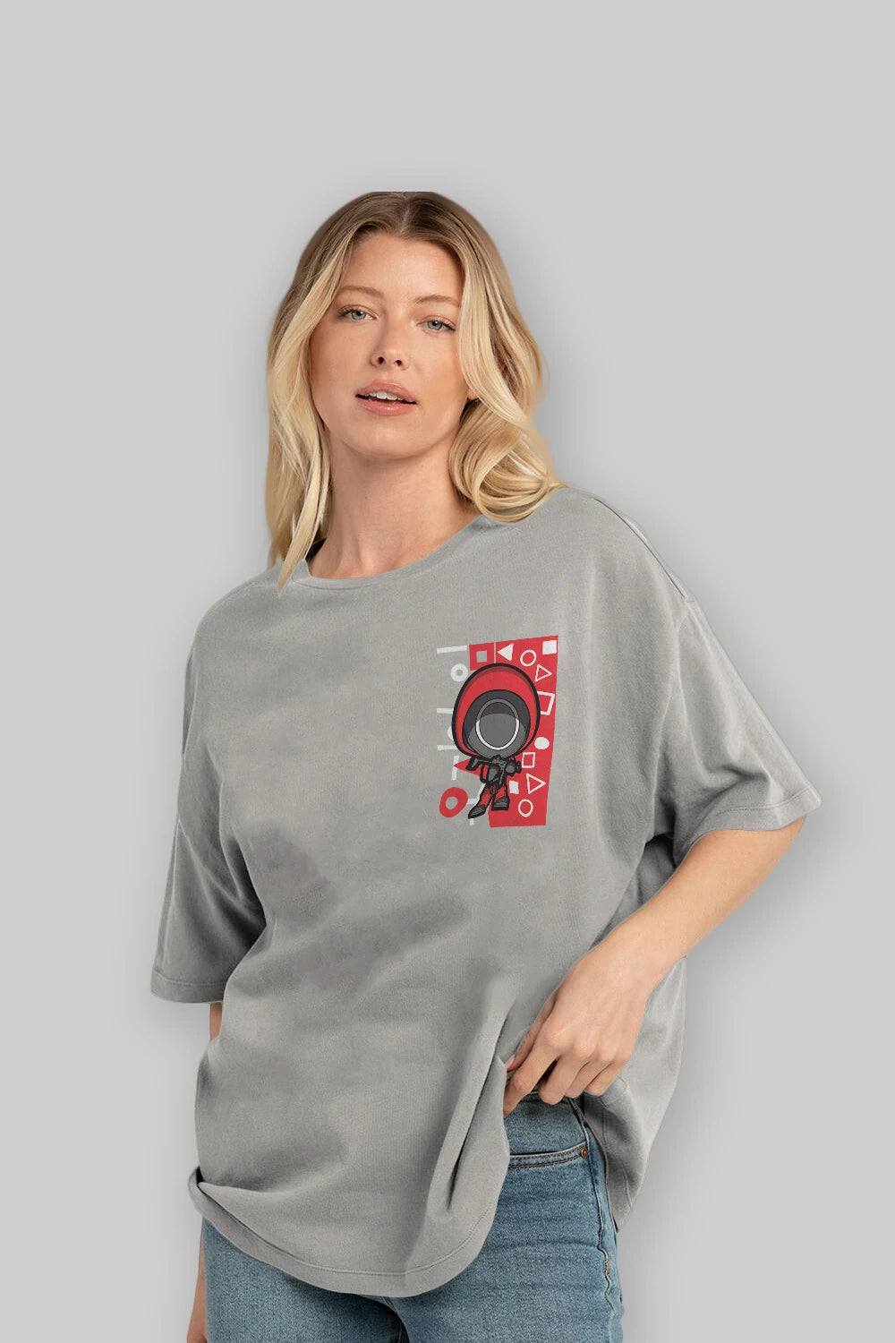 Squid Game (4) Ön Sol Baskılı Oversize t-shirt Erkek Kadın Unisex %100 Pamuk Bisiklet Yaka tişort