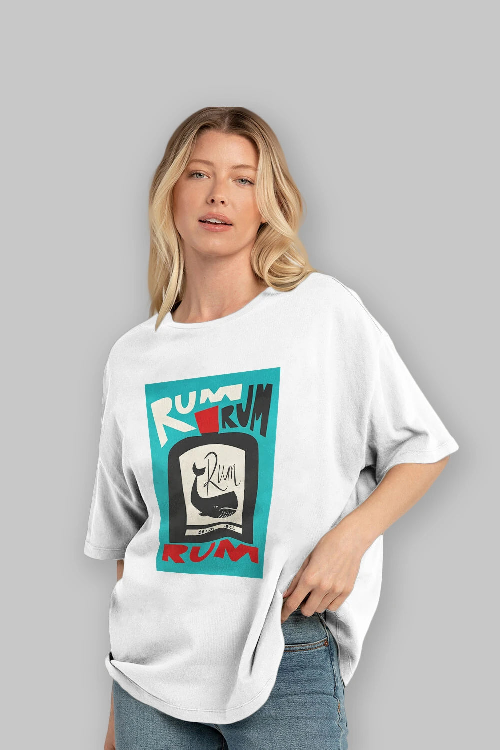 Rum Ön Baskılı Oversize t-shirt Erkek Kadın Unisex %100 Pamuk Bisiklet Yaka tişort