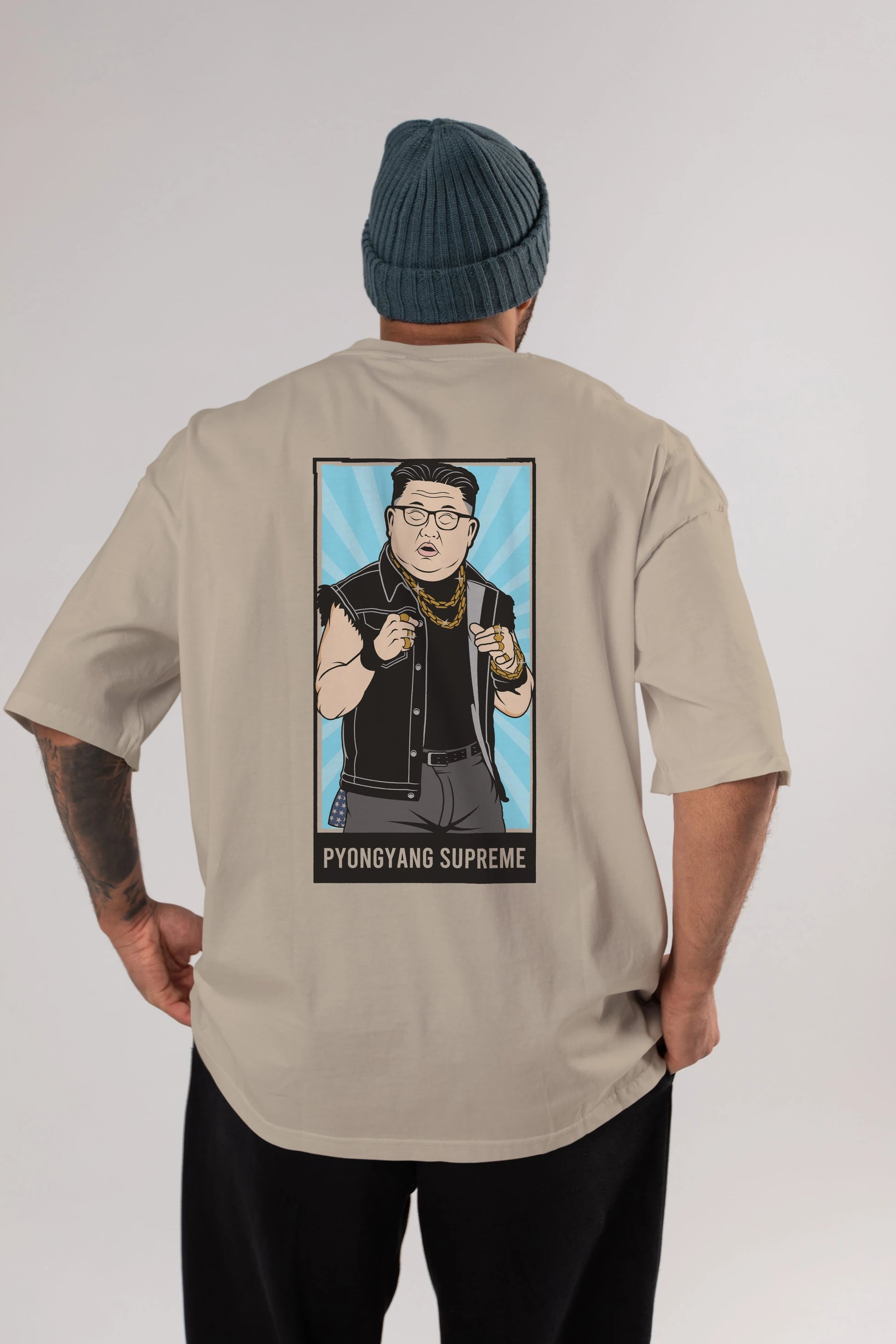 Kim Jong Un Pyongyang Supreme Arka Baskılı Oversize t-shirt Erkek Kadın Unisex %100 Pamuk tişort
