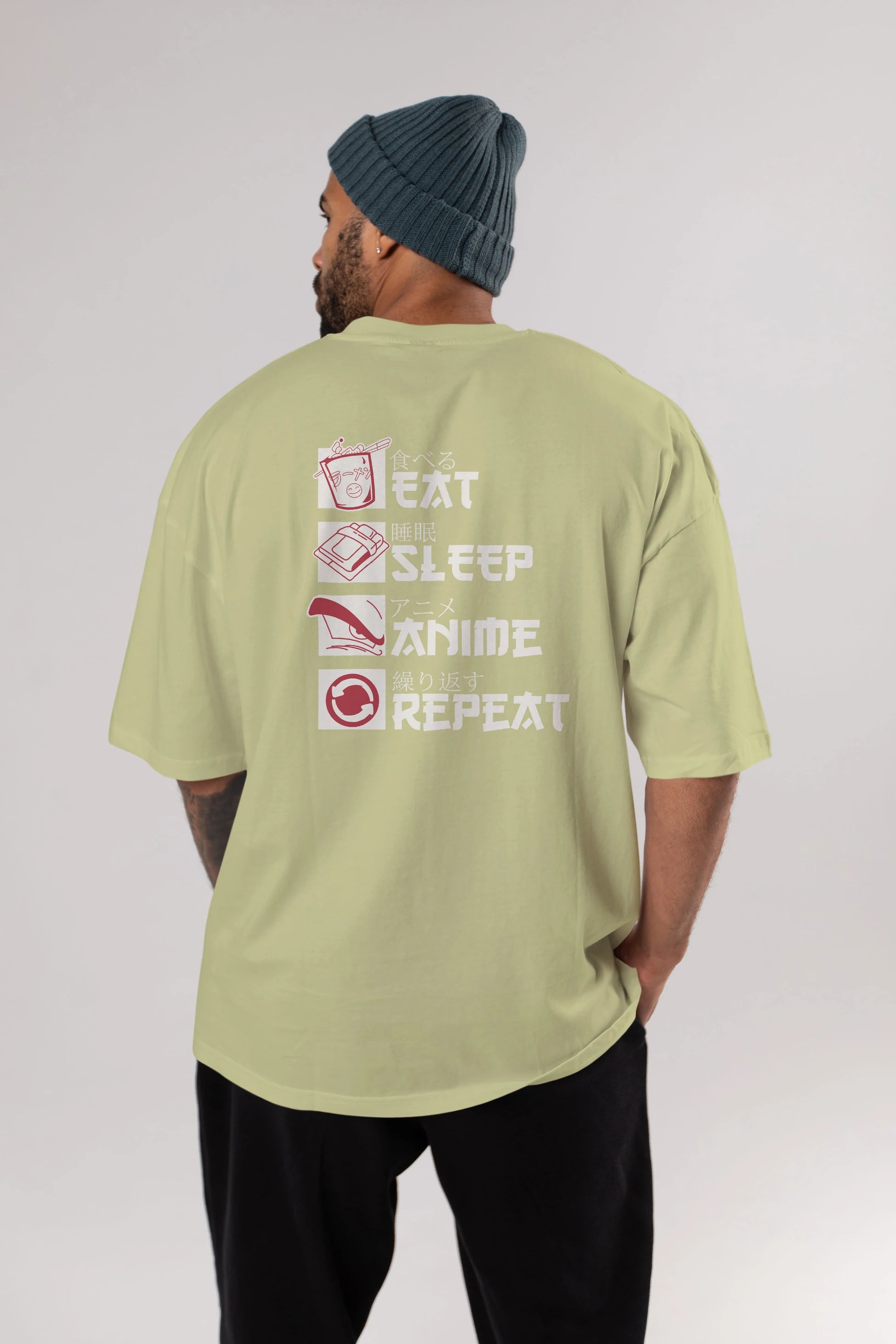 Eat, Sleep, Anime, Repeat Anime Arka Baskılı Oversize t-shirt Erkek Kadın Unisex