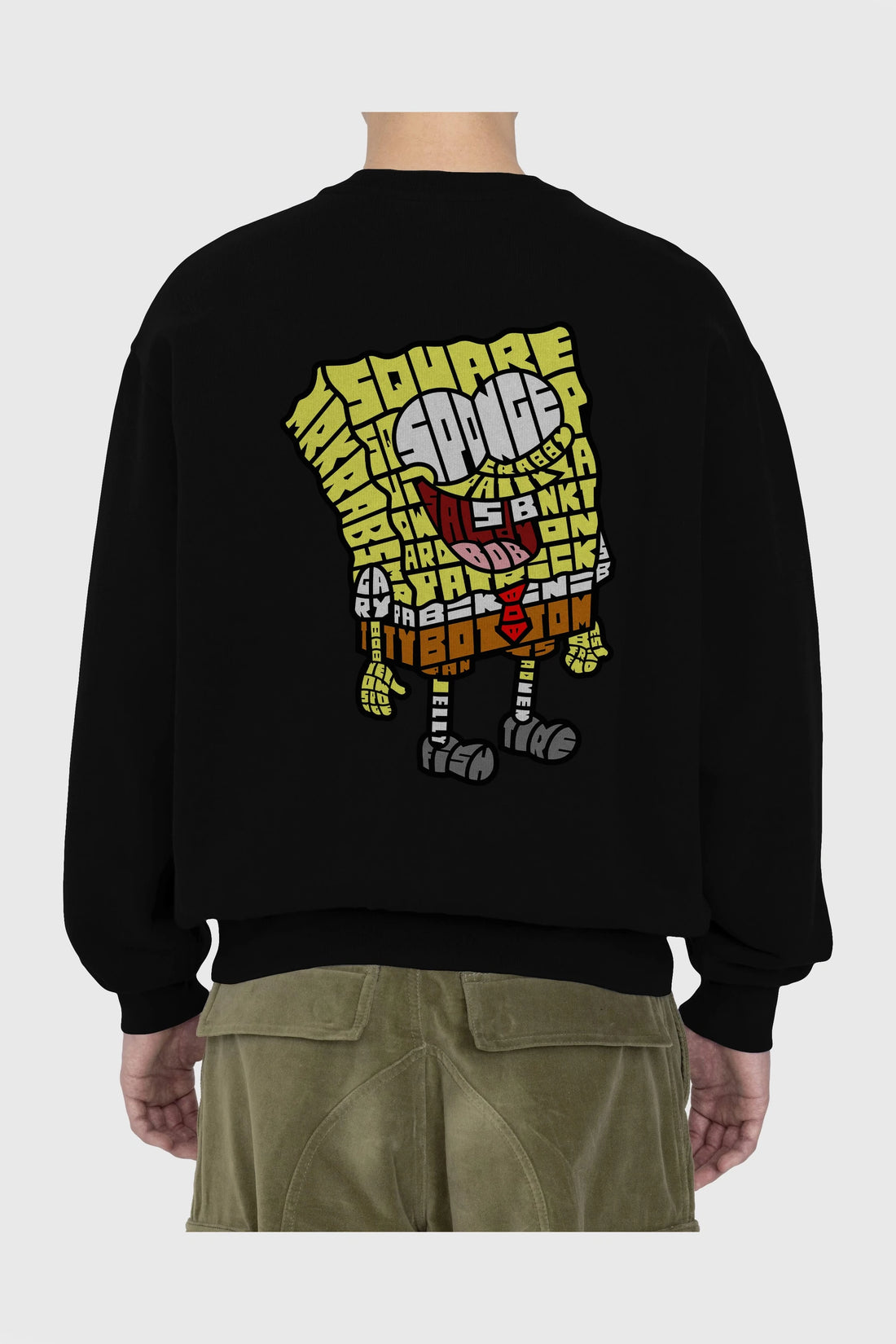 Yellow Sponge Arka Baskılı Oversize Sweatshirt Erkek Kadın Unisex