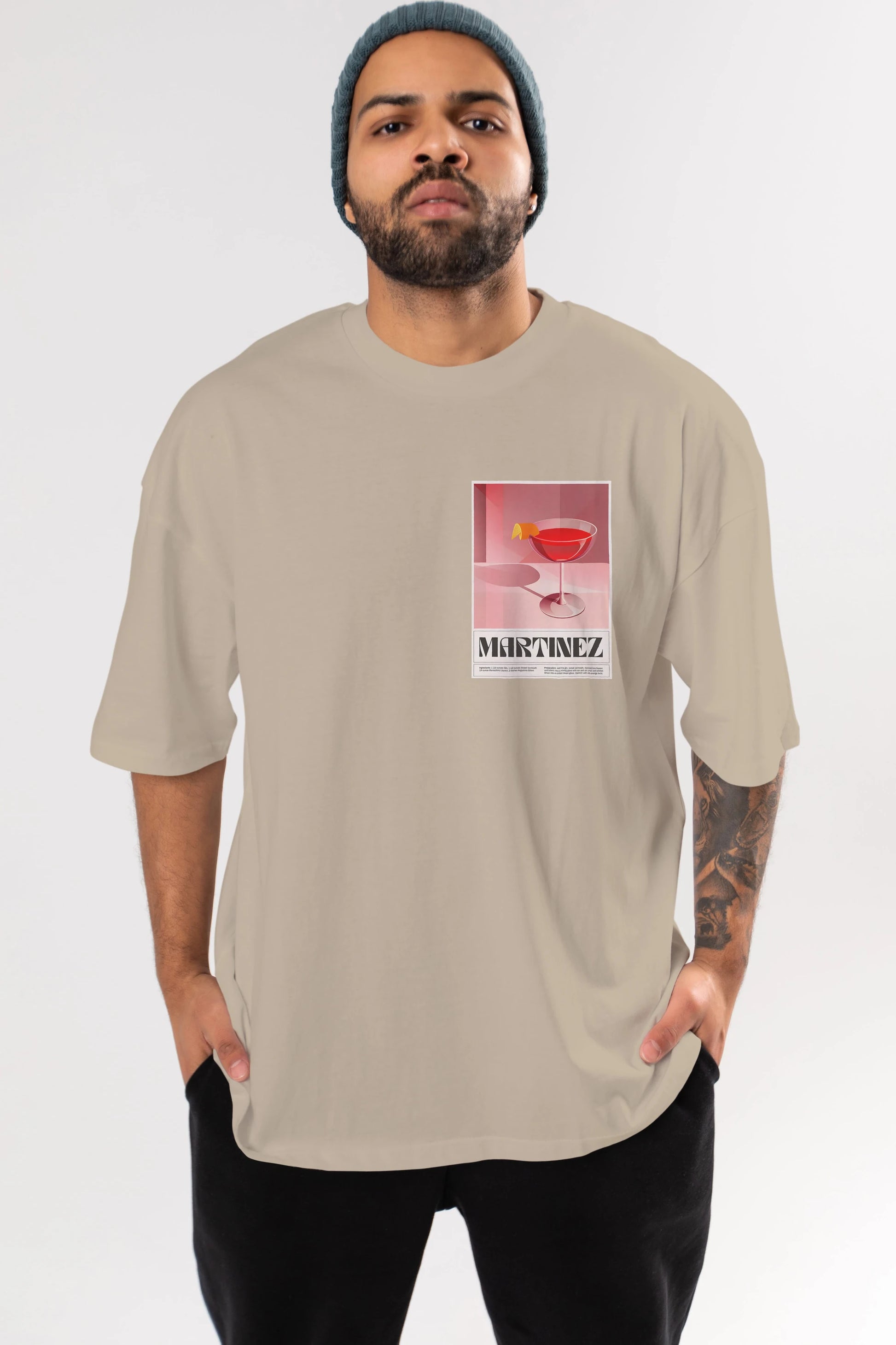 Martinez Ön Sol Baskılı Oversize t-shirt Erkek Kadın Unisex %100 Pamuk Bisiklet Yaka tişort