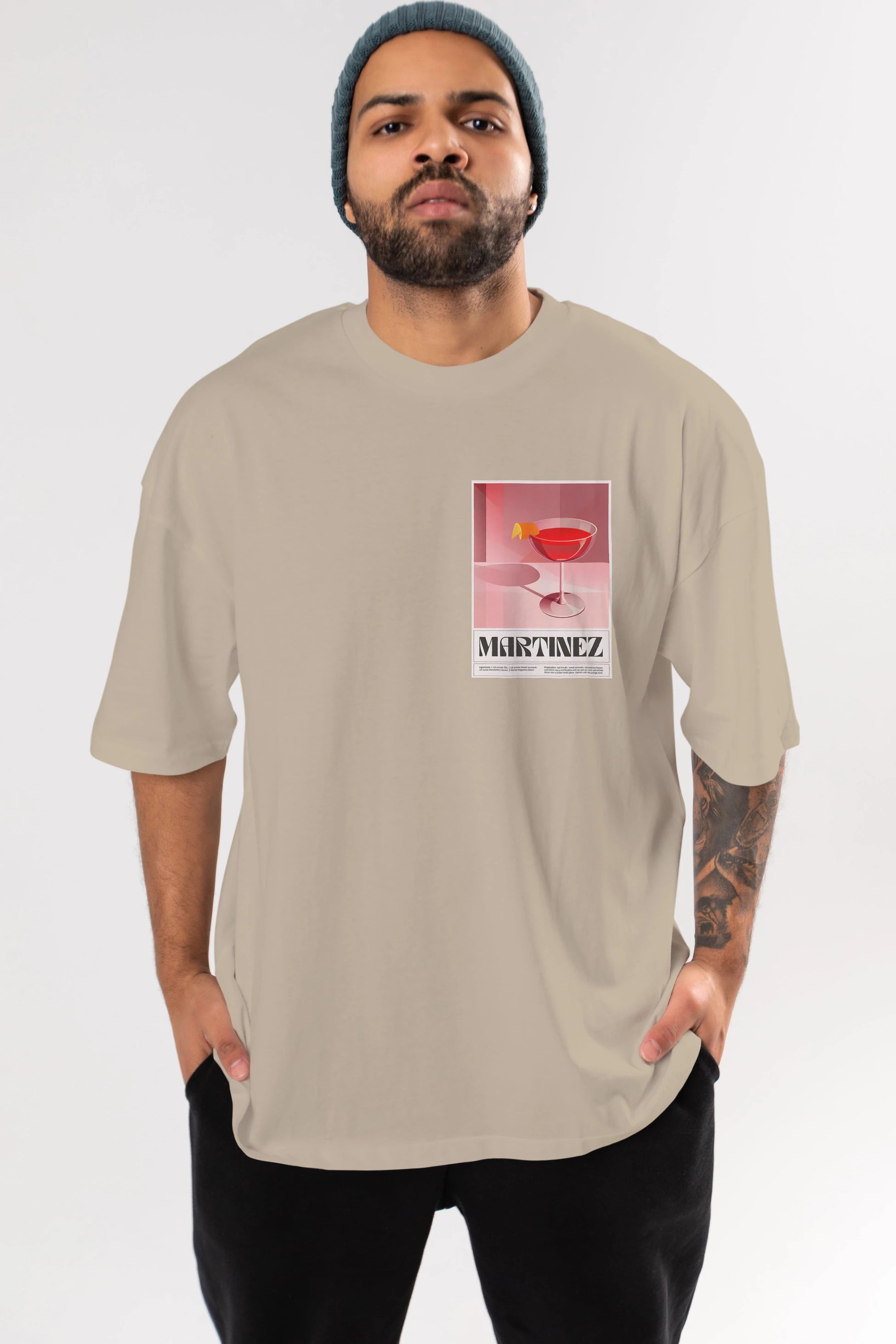 Martinez Ön Sol Baskılı Oversize t-shirt Erkek Kadın Unisex %100 Pamuk Bisiklet Yaka tişort