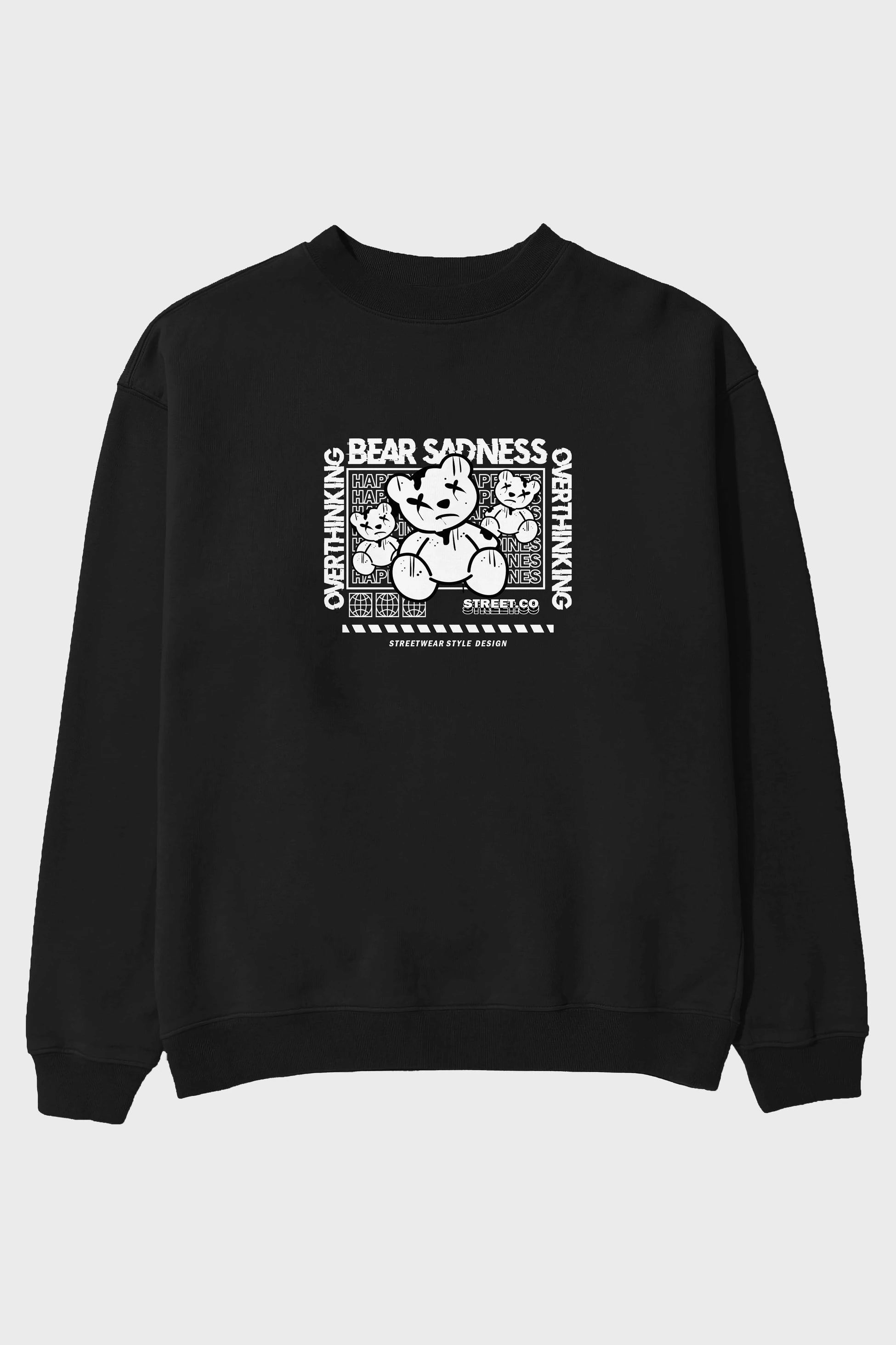 Bear Sadness 2 Ön Baskılı Oversize Sweatshirt Erkek Kadın Unisex