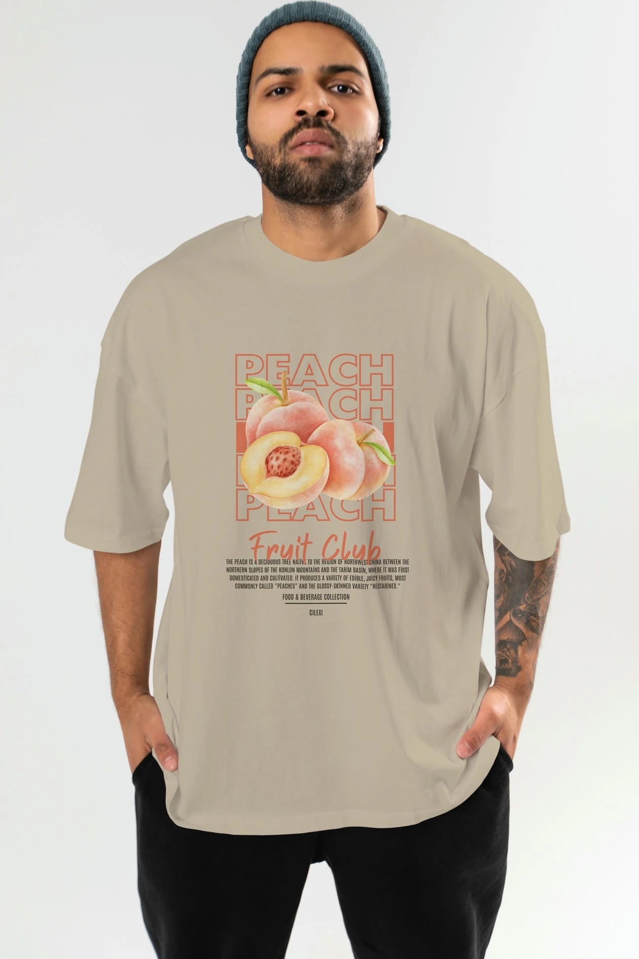 Peach Ön Baskılı Oversize t-shirt Erkek Kadın Pamuk Bisiklet Yaka tişort