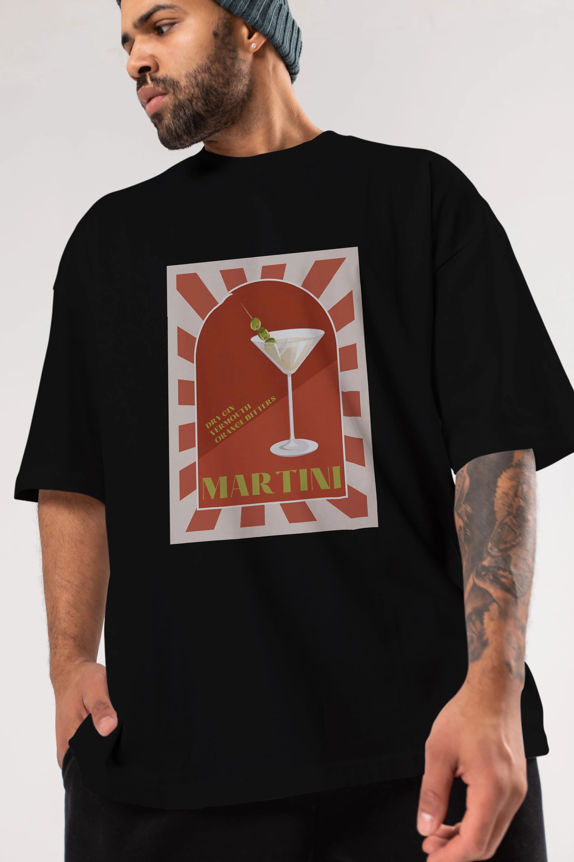Martini 2 Ön Baskılı Oversize t-shirt Erkek Kadın Unisex %100 Pamuk Bisiklet Yaka tişort