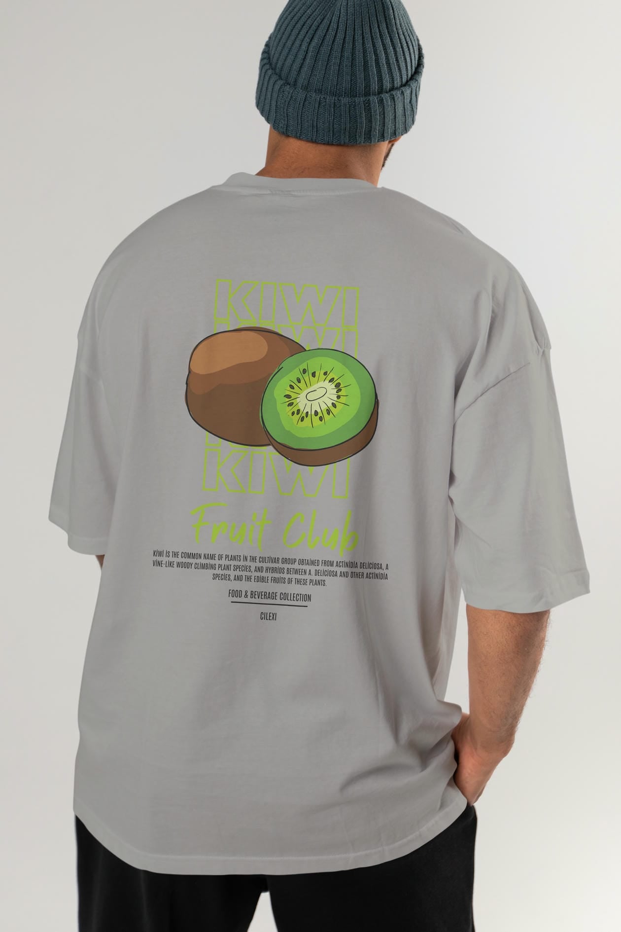 Kiwi Arka Baskılı Oversize t-shirt Erkek Kadın Pamuk Bisiklet Yaka tişort