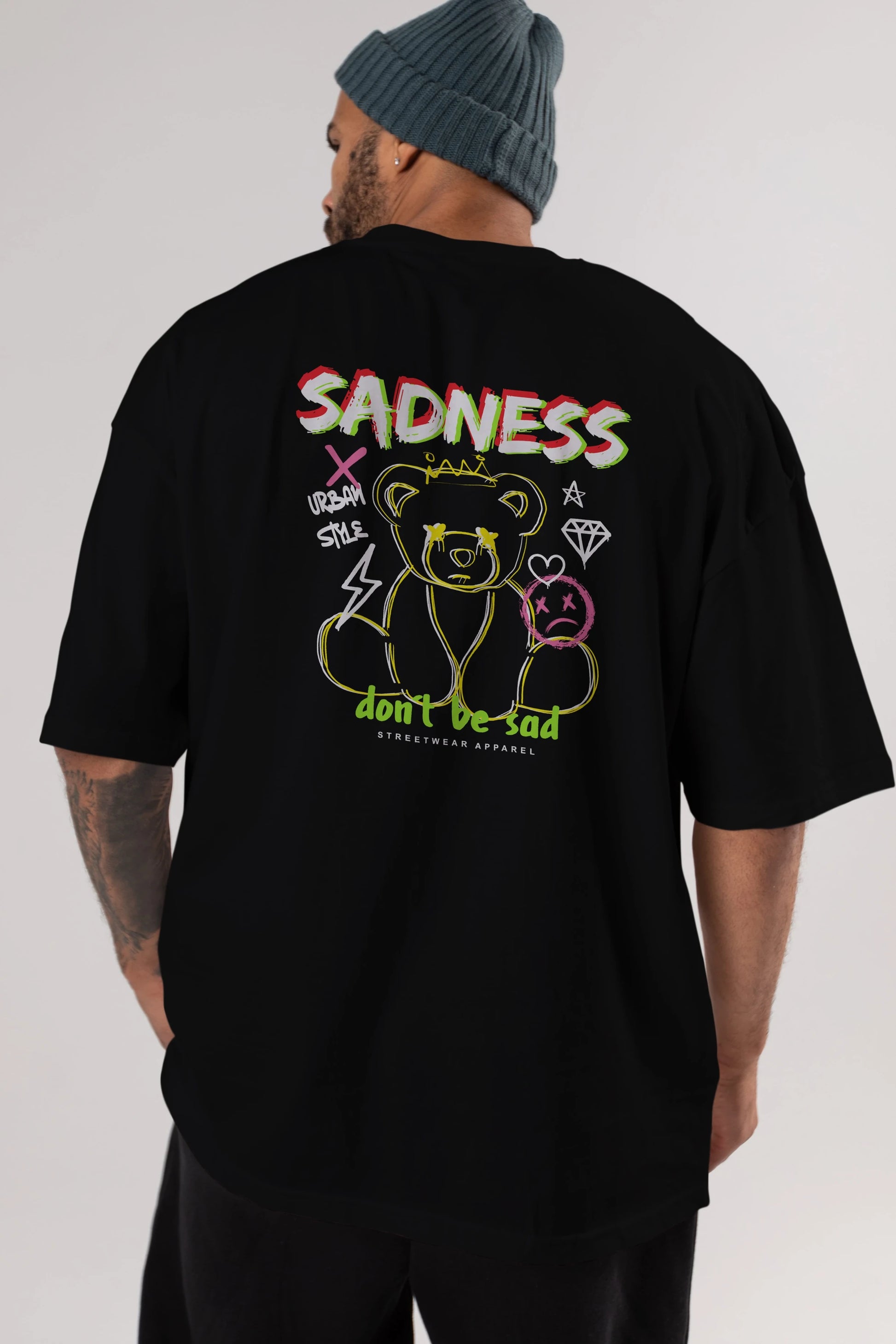 Teddy Bear Sadness Arka Baskılı Oversize t-shirt Erkek Kadın Unisex
