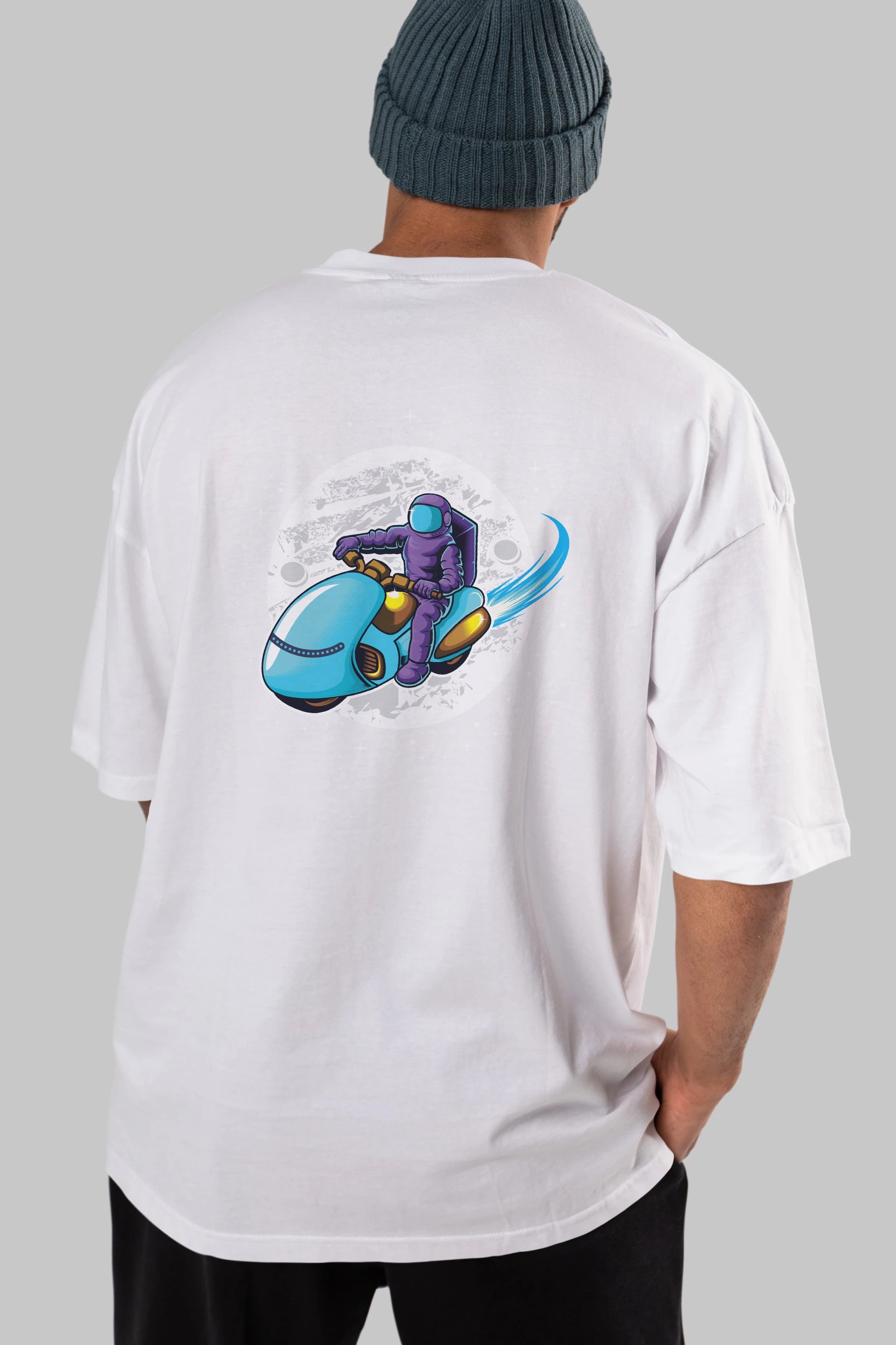 Astrorider in Space Arka Baskılı Oversize t-shirt Erkek Kadın Unisex