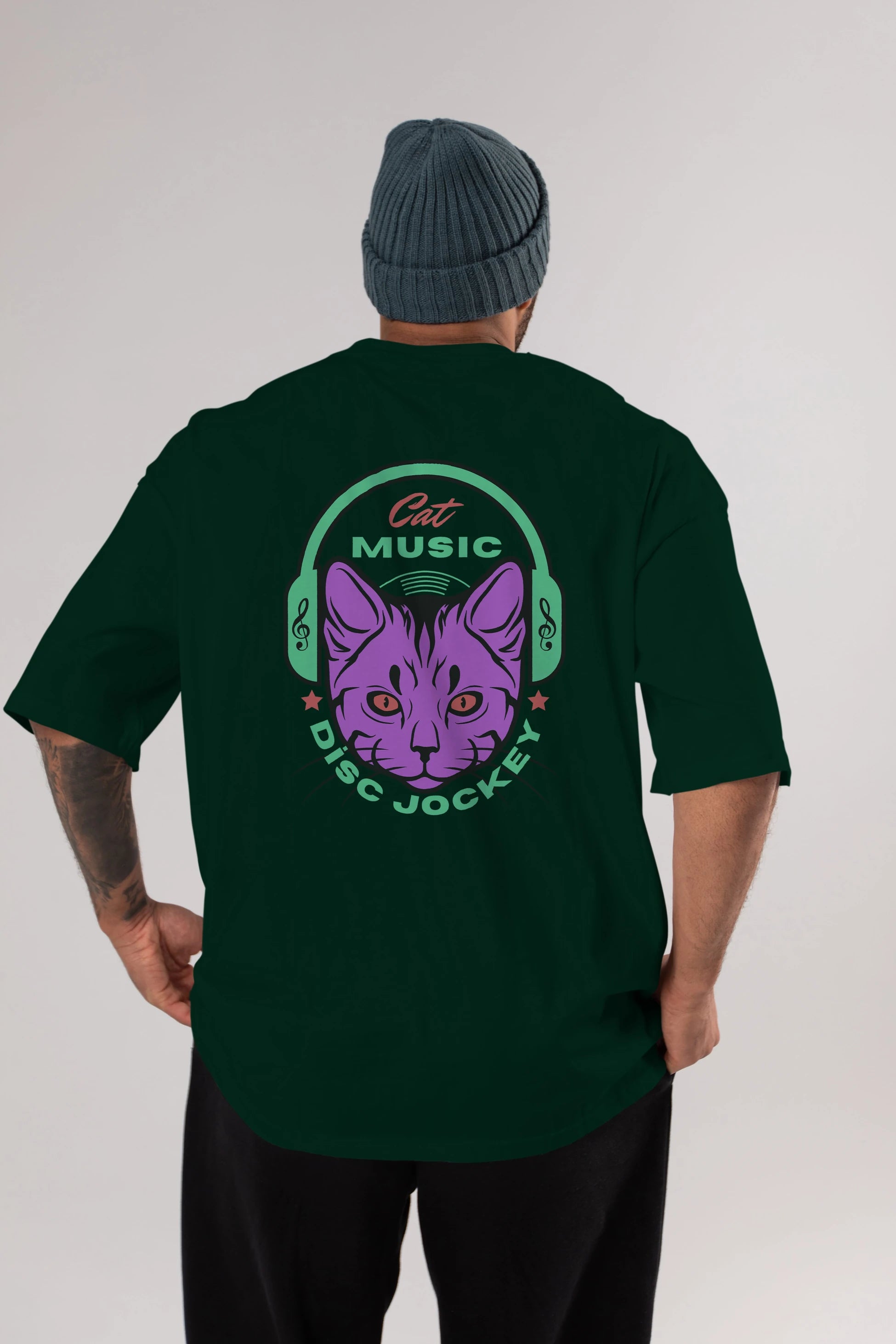 Cat Music Arka Baskılı Oversize t-shirt Erkek Kadın Unisex