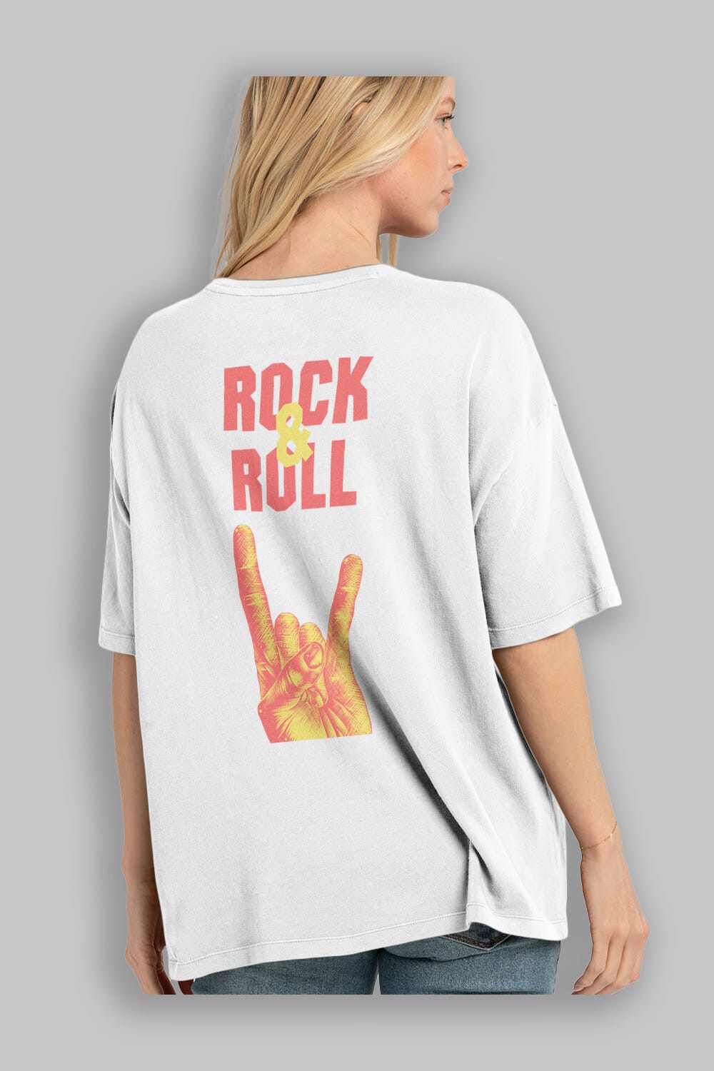 Rock & Roll Yazılı Arka Baskılı Oversize t-shirt Erkek Kadın Unisex