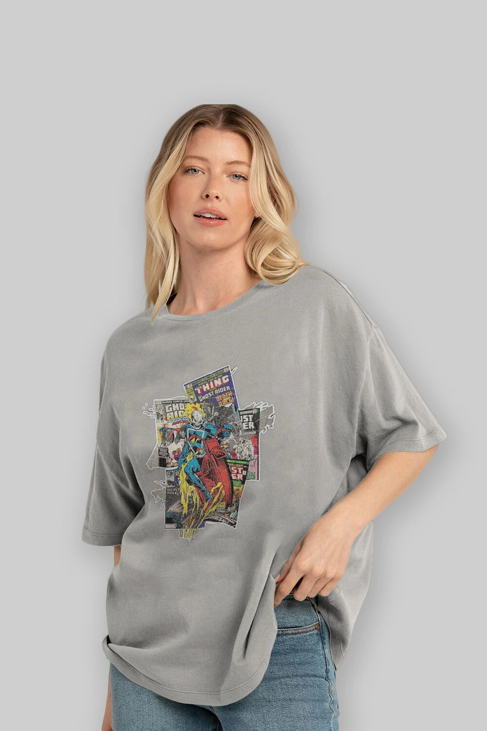 Ghost Rider Ön Baskılı Oversize t-shirt Erkek Kadın Unisex %100 Pamuk Bisiklet Yaka tişort
