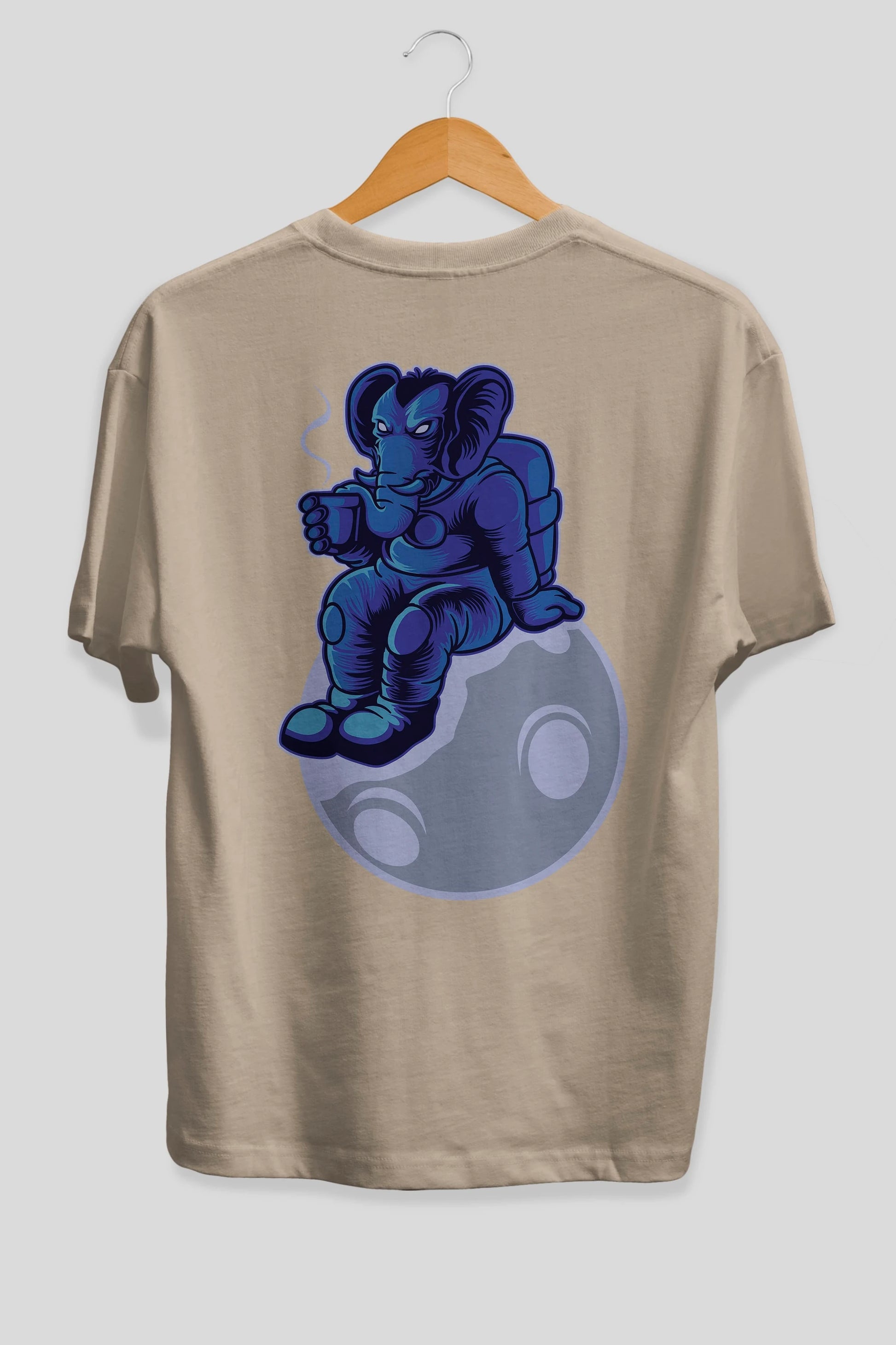 Space Elephant Drink Coffee Arka Baskılı Oversize t-shirt Erkek Kadın Unisex