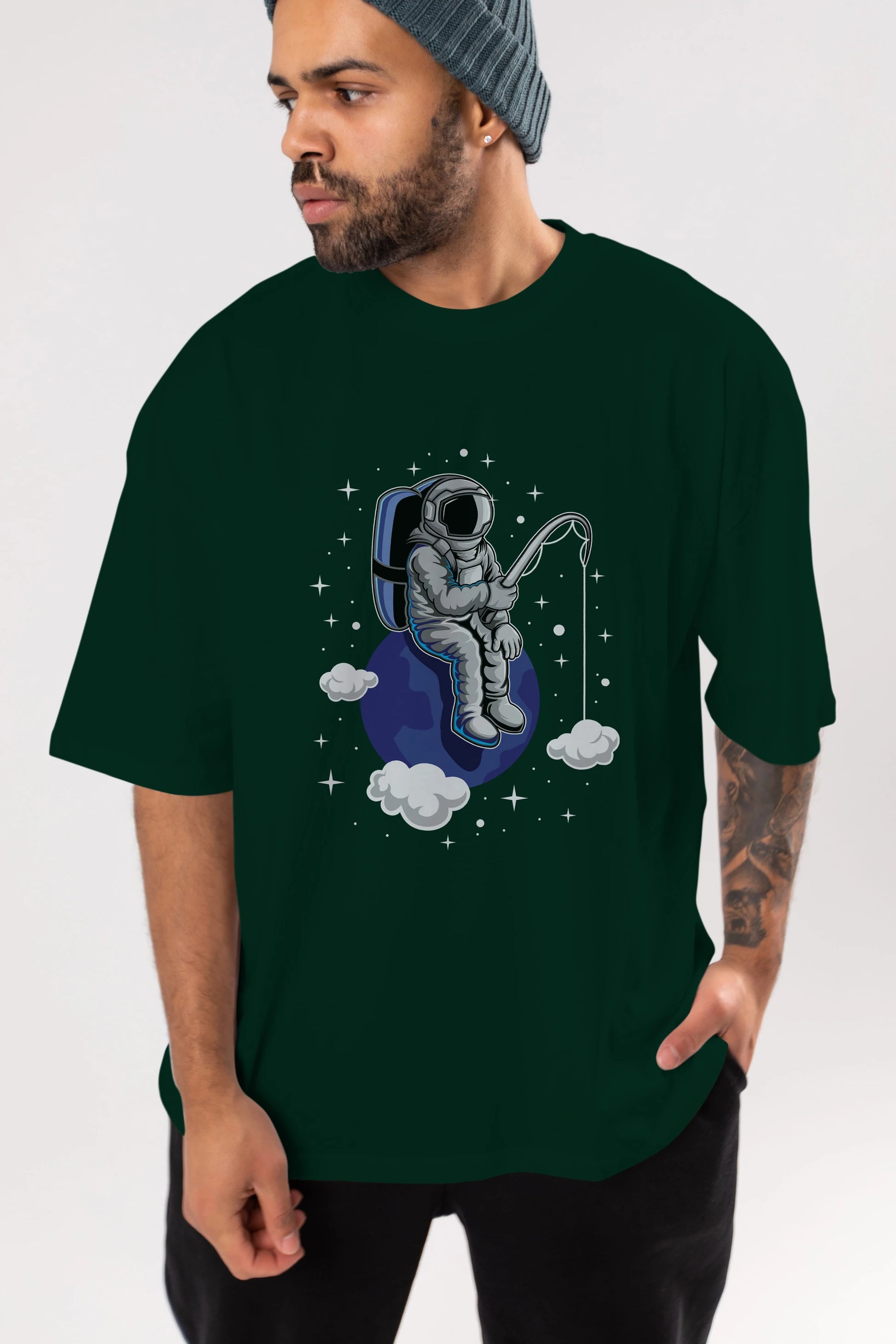 Astronaut Fishing (2) Ön Baskılı Oversize t-shirt Erkek Kadın Unisex