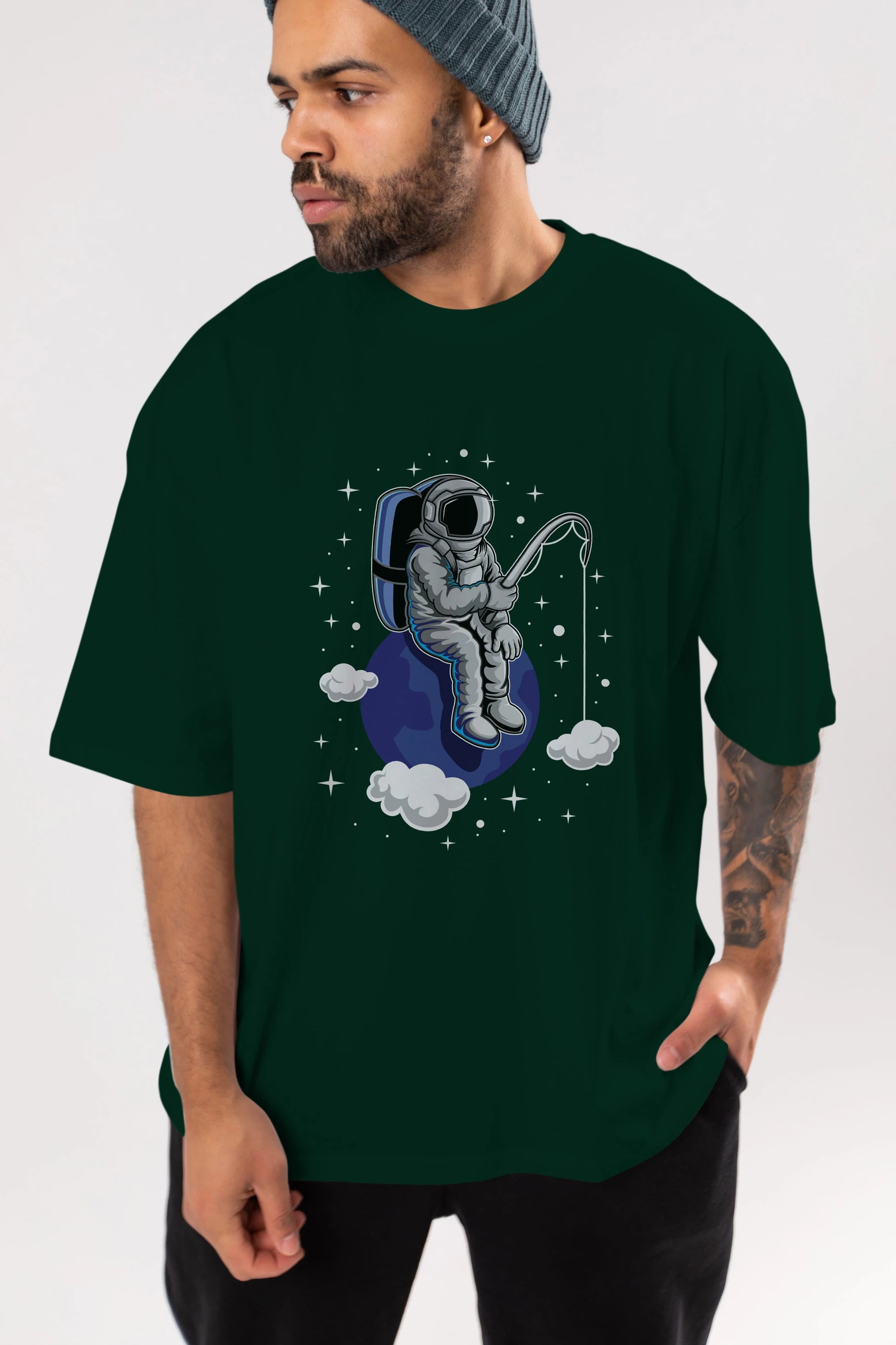 Astronaut Fishing (2) Ön Baskılı Oversize t-shirt Erkek Kadın Unisex
