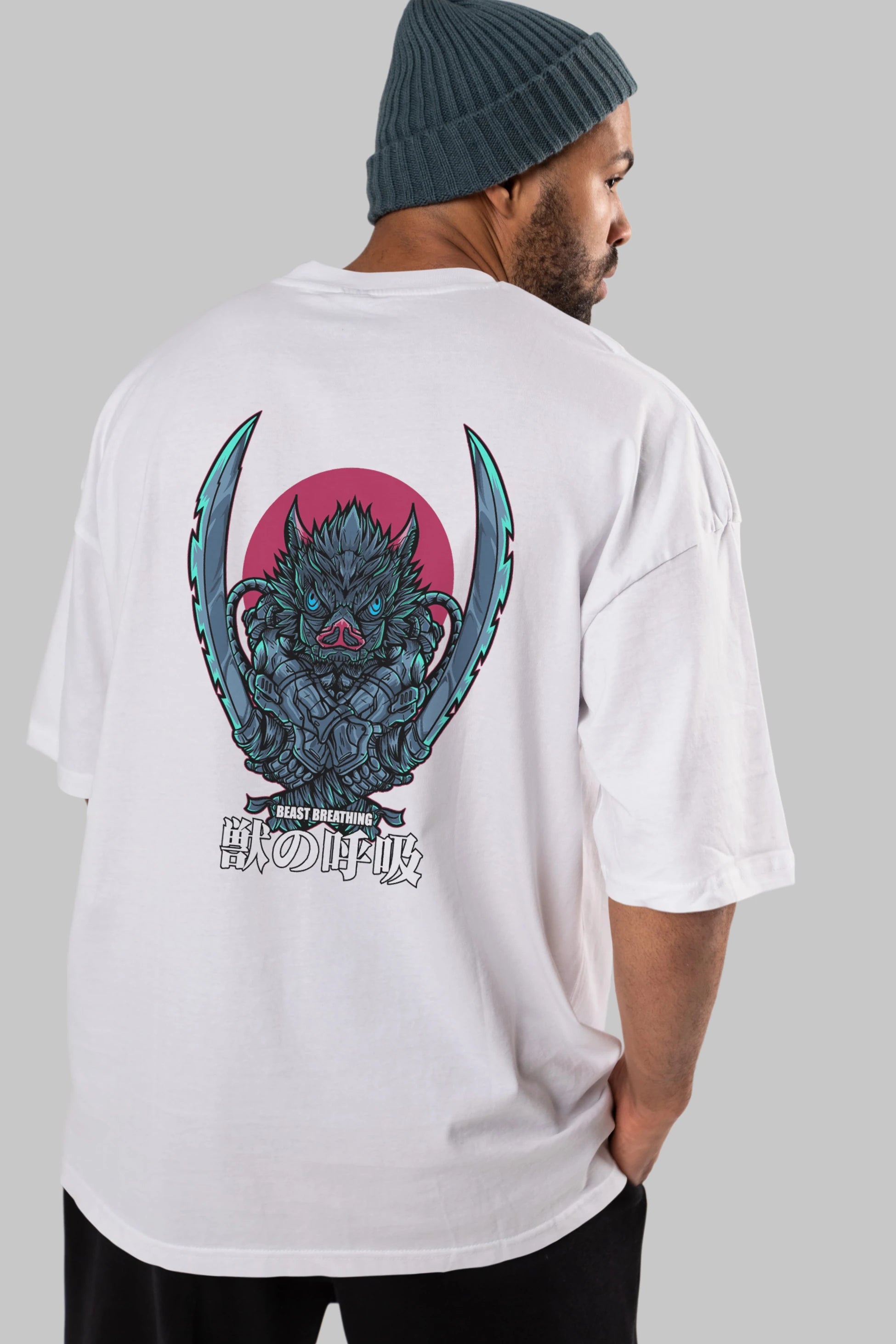 Inosuke DEMON SLAYER Anime Arka Baskılı Oversize t-shirt Erkek Kadın Unisex