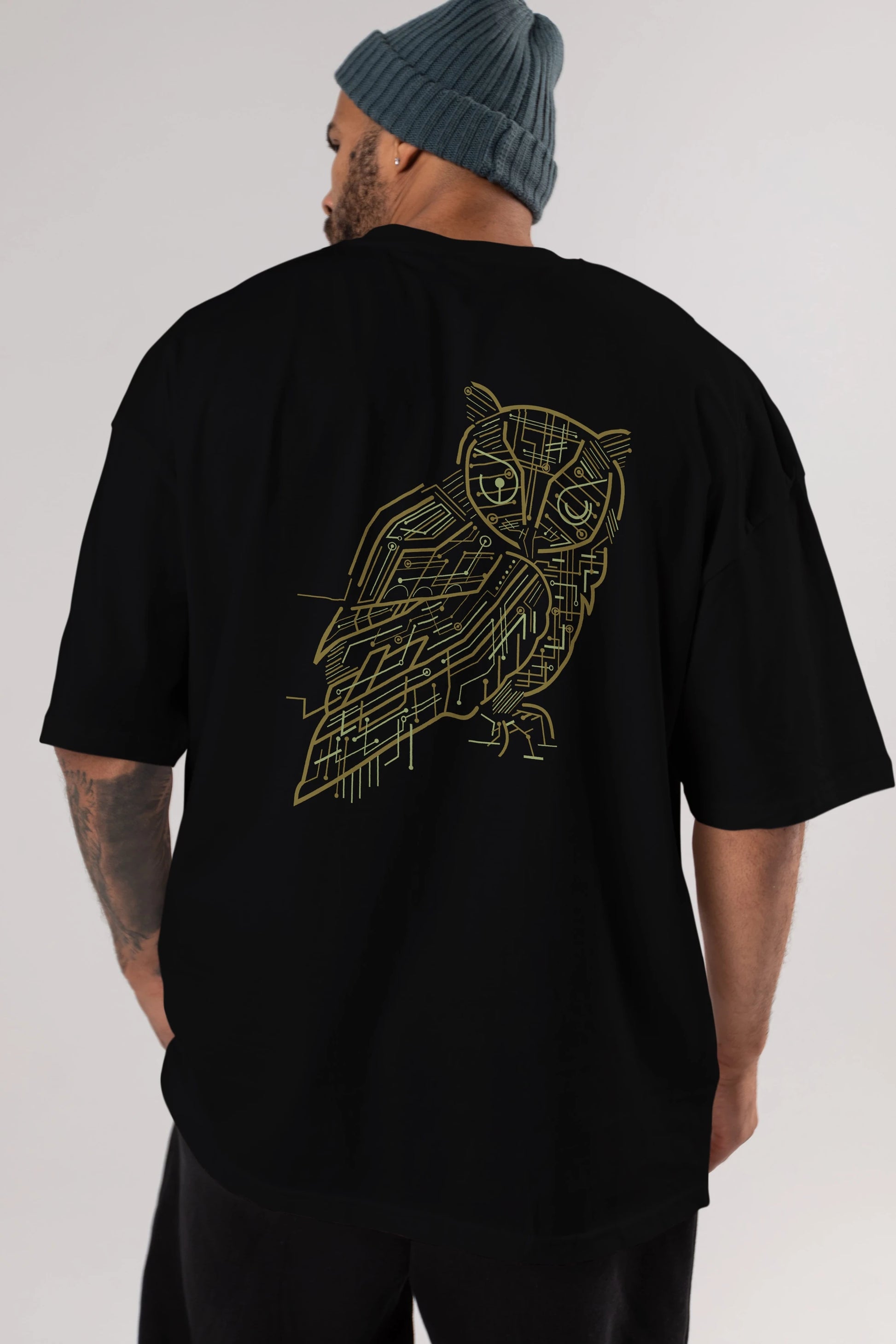 Electrical Owl Arka Baskılı Oversize t-shirt %100 pamuk Erkek Kadın Unisex