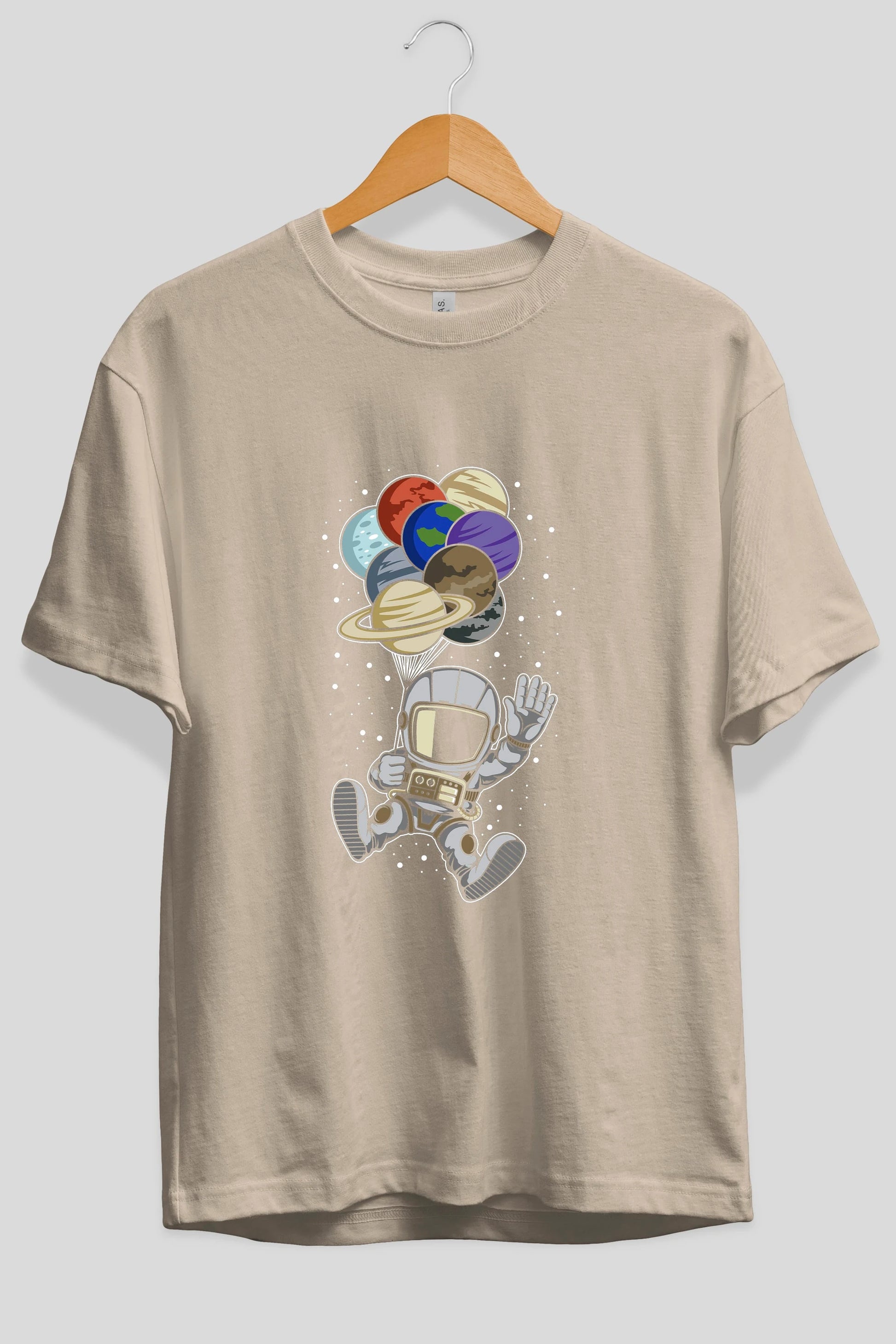 Astronaut Baloon Planets Ön Baskılı Oversize t-shirt Erkek Kadın Unisex