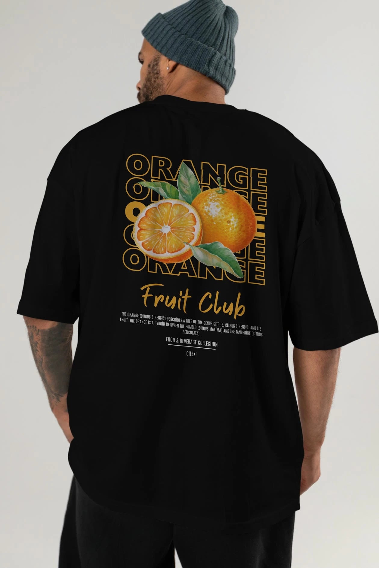Orange Arka Baskılı Oversize t-shirt Erkek Kadın Pamuk Bisiklet Yaka tişort