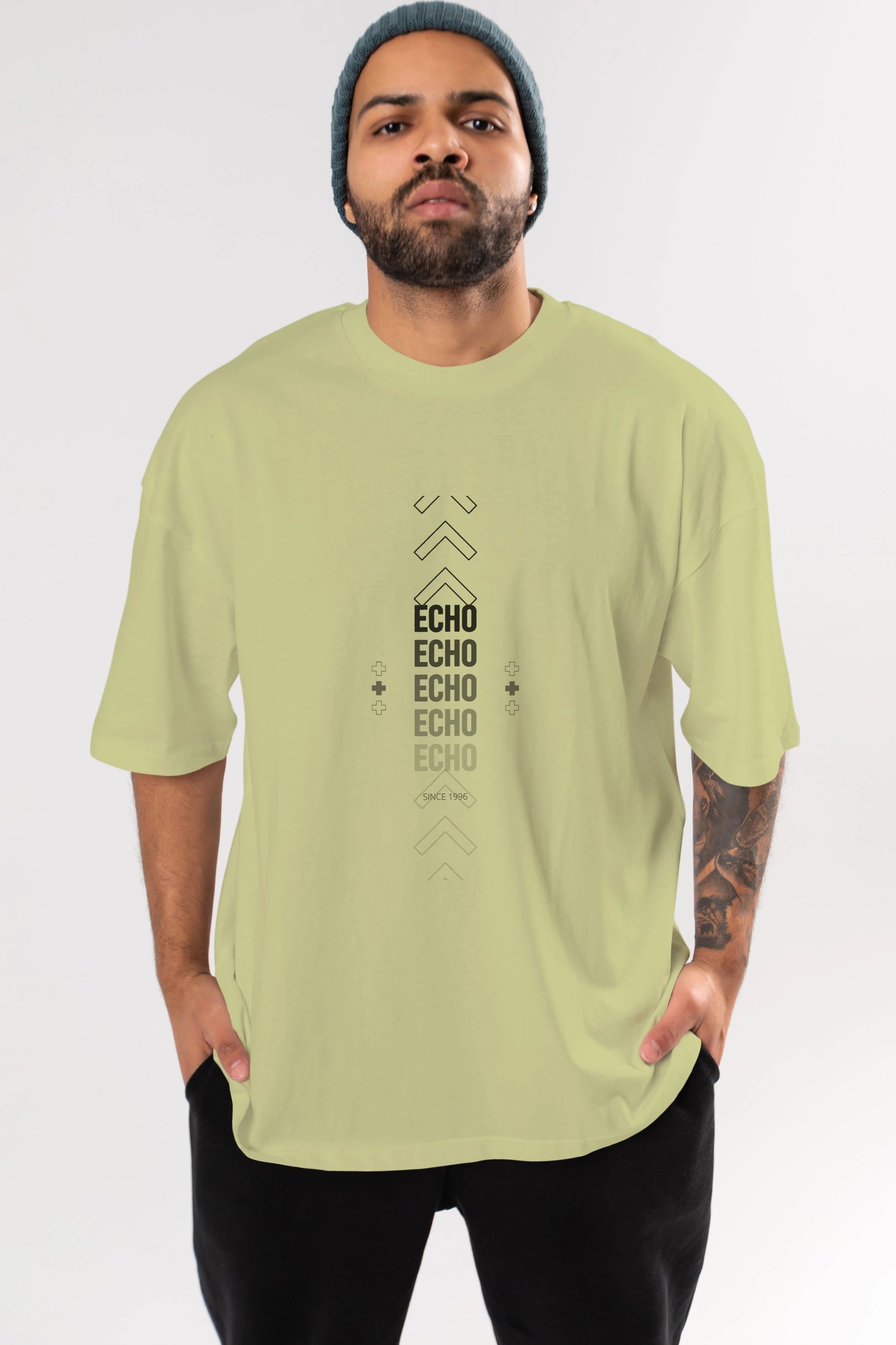 Echo Yazılı Ön Baskılı Oversize t-shirt Erkek Kadın Unisex