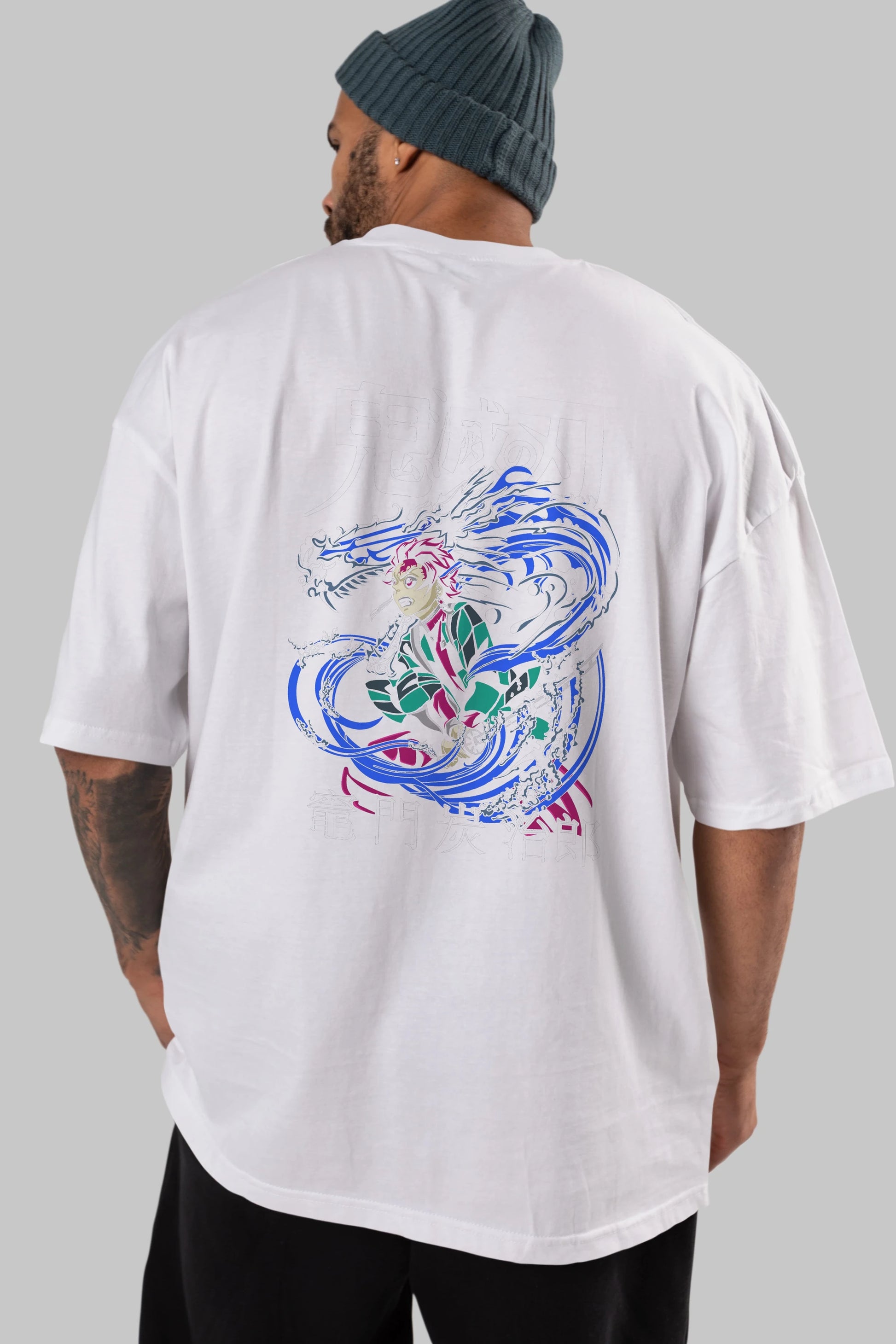 TANJIRO KAMADO 2 Anime Arka Baskılı Oversize t-shirt Erkek Kadın Unisex