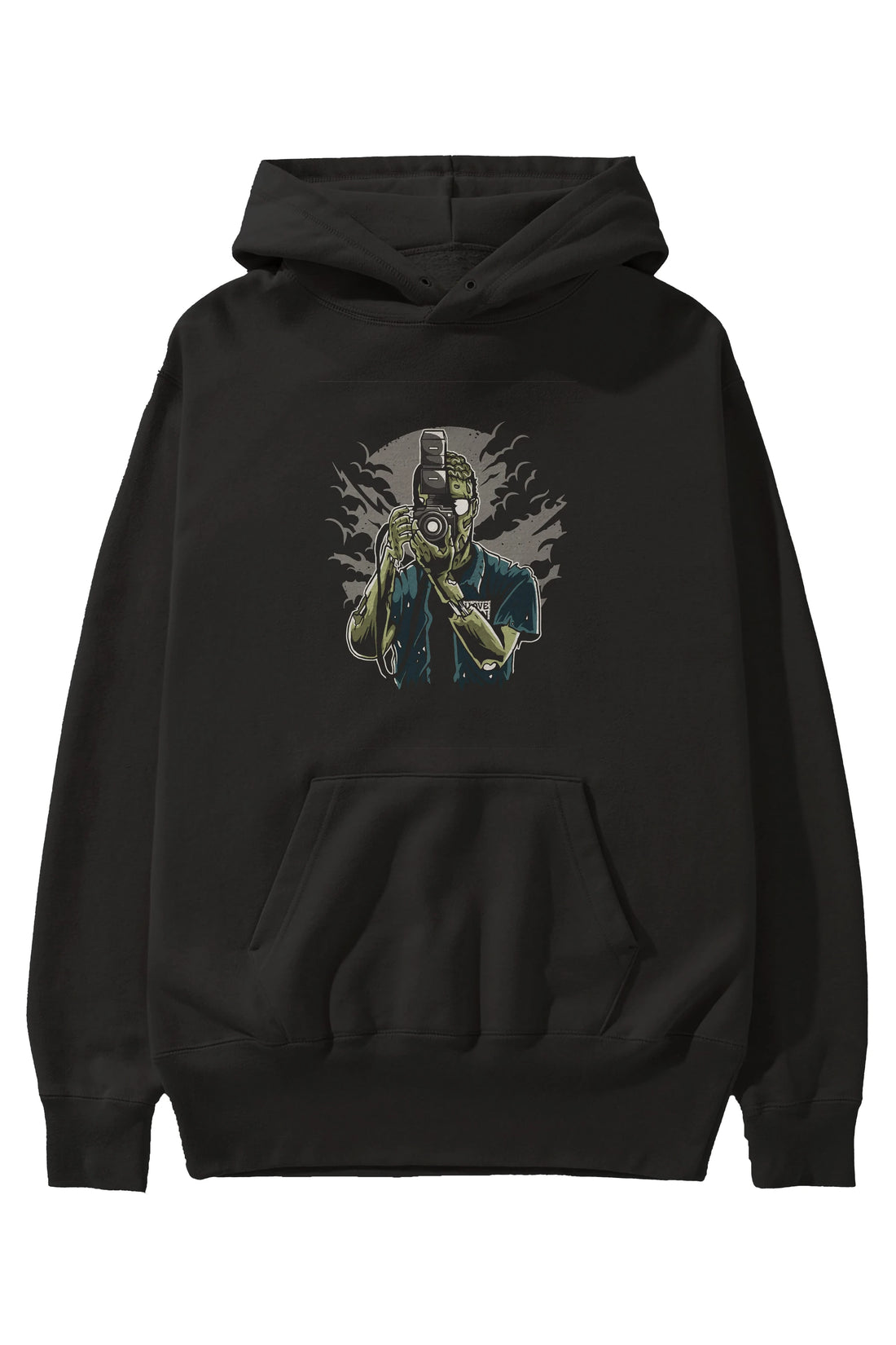 Zombie Photographer Ön Baskılı Hoodie Oversize Kapüşonlu Sweatshirt Erkek Kadın Unisex