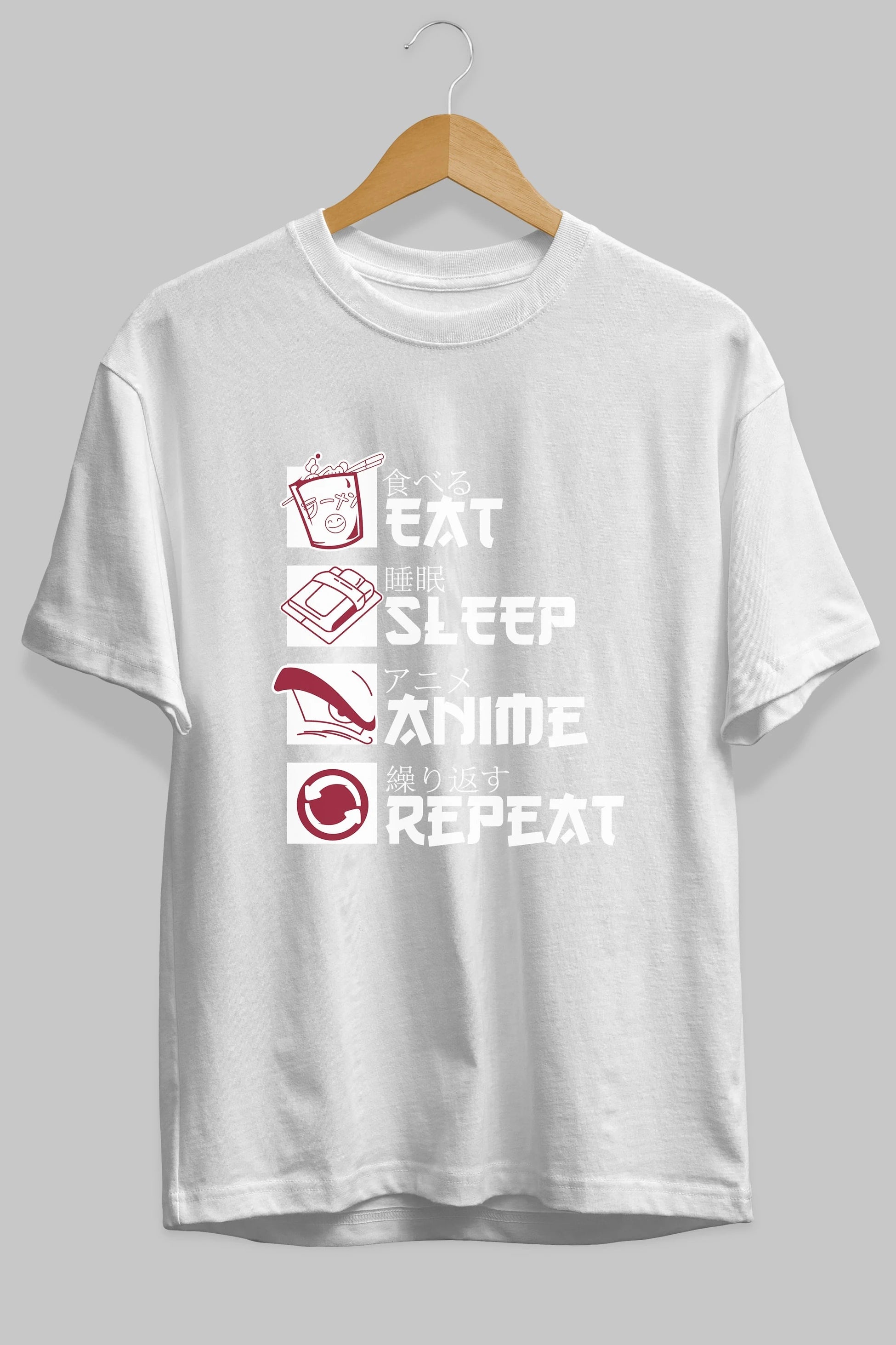 Eat, Sleep, Anime, Repeat Anime Ön Baskılı Oversize t-shirt %100 pamuk Erkek Kadın Unisex