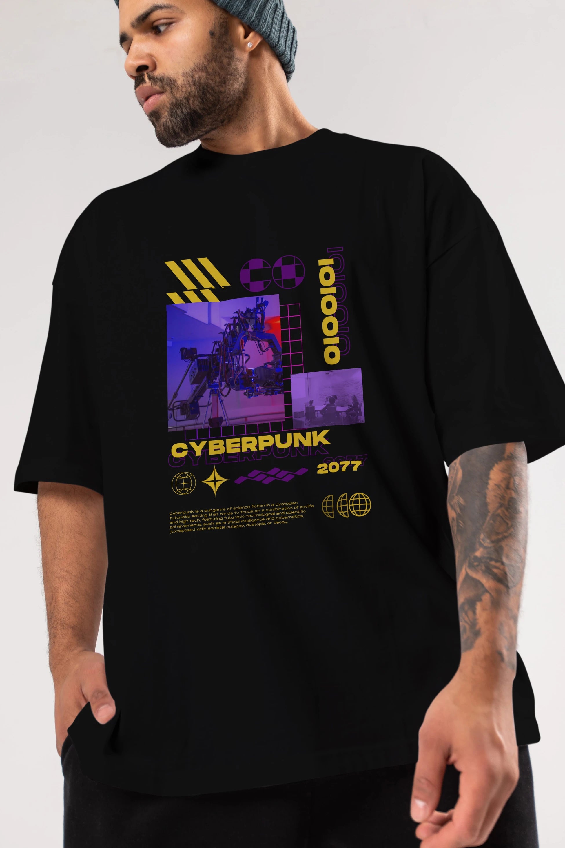 Cyberpunk Yazılı Ön Baskılı Oversize t-shirt Erkek Kadın Unisex