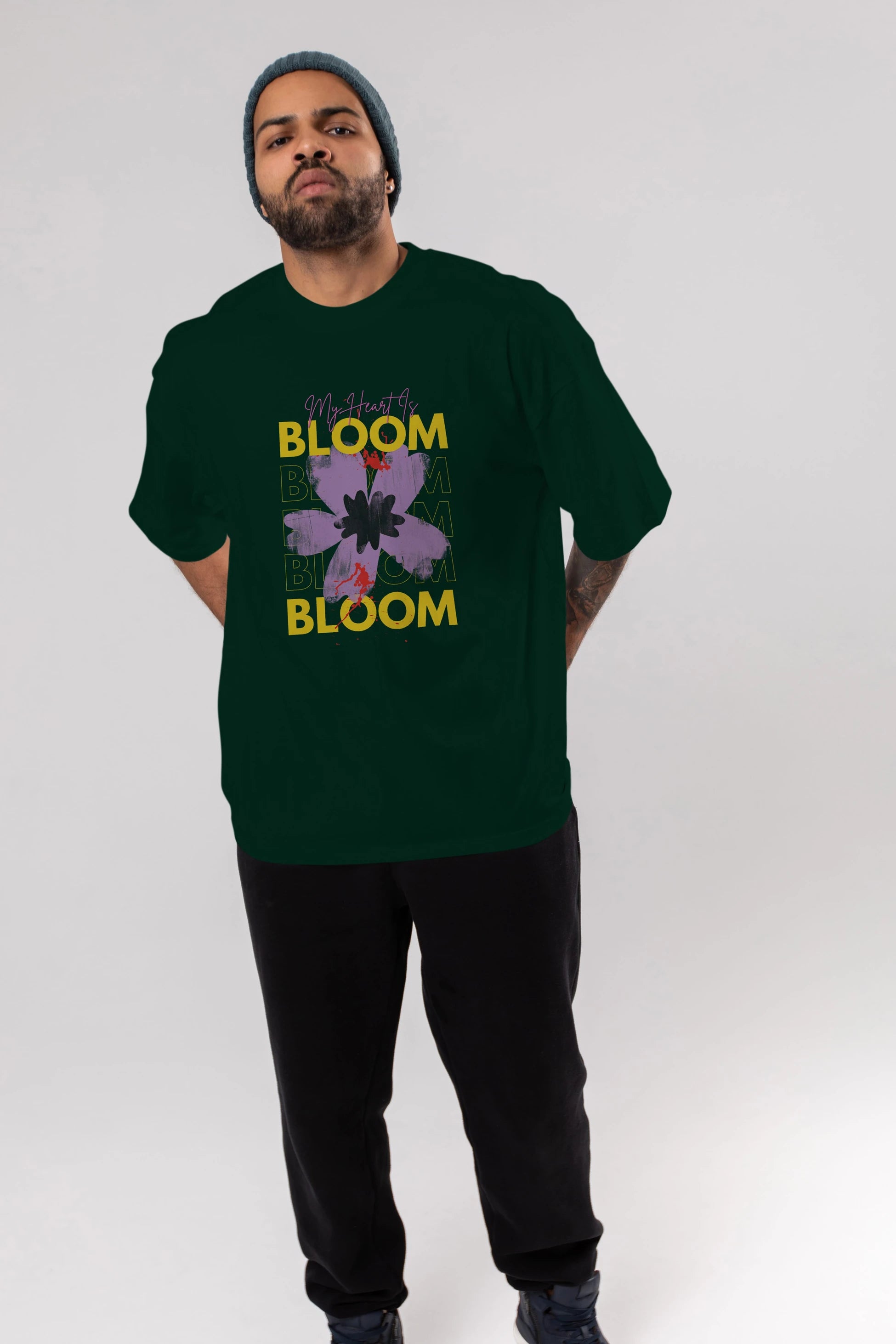 Bloom Yazılı Ön Baskılı Oversize t-shirt Erkek Kadın Unisex