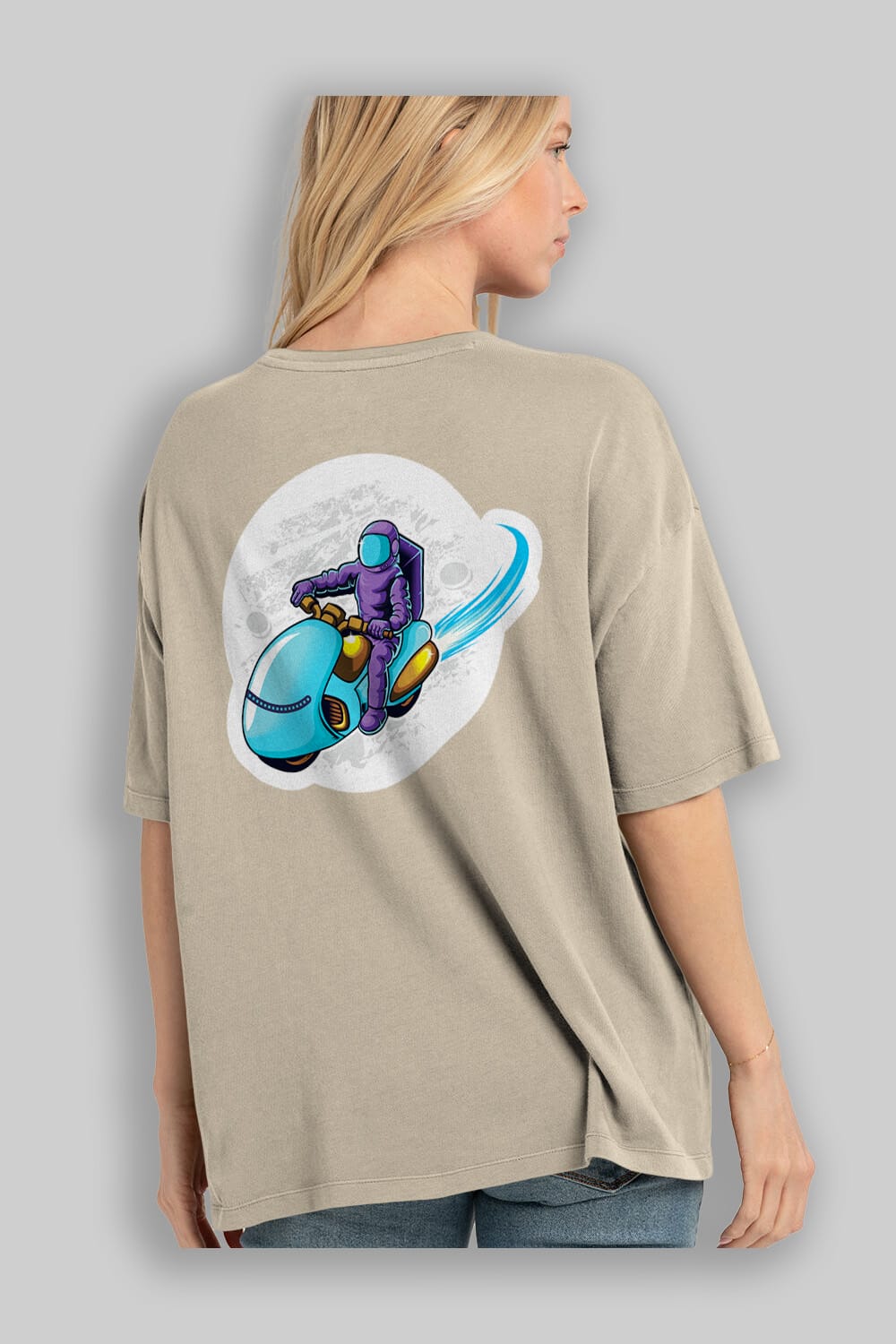 Astrorider in Space Sticker Arka Baskılı Oversize t-shirt Erkek Kadın Unisex