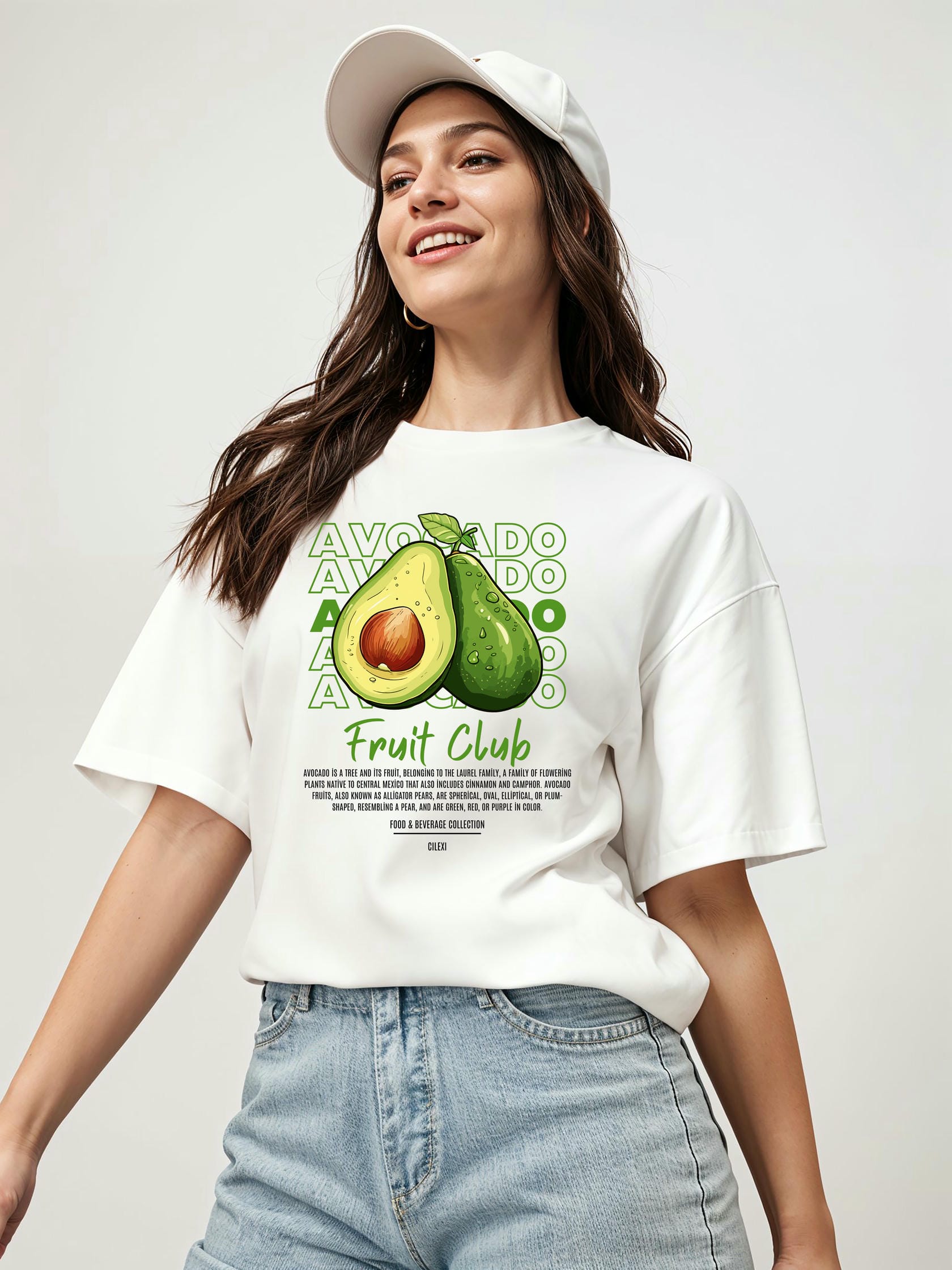 Avocado Ön Baskılı Oversize t-shirt Erkek Kadın Pamuk Bisiklet Yaka tişort