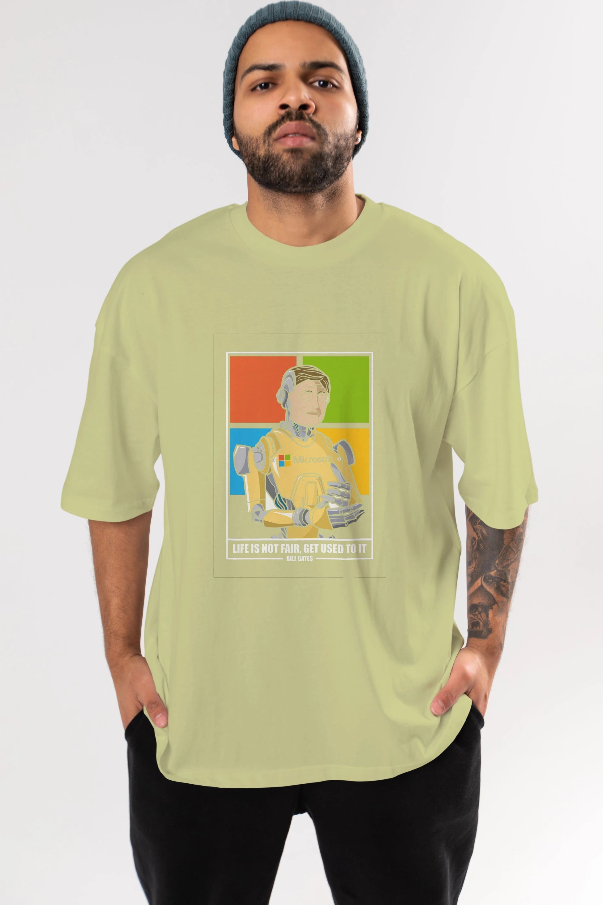 Bill Gates Robot Human Ön Baskılı Oversize t-shirt Erkek Kadın Unisex %100 Pamuk tişort