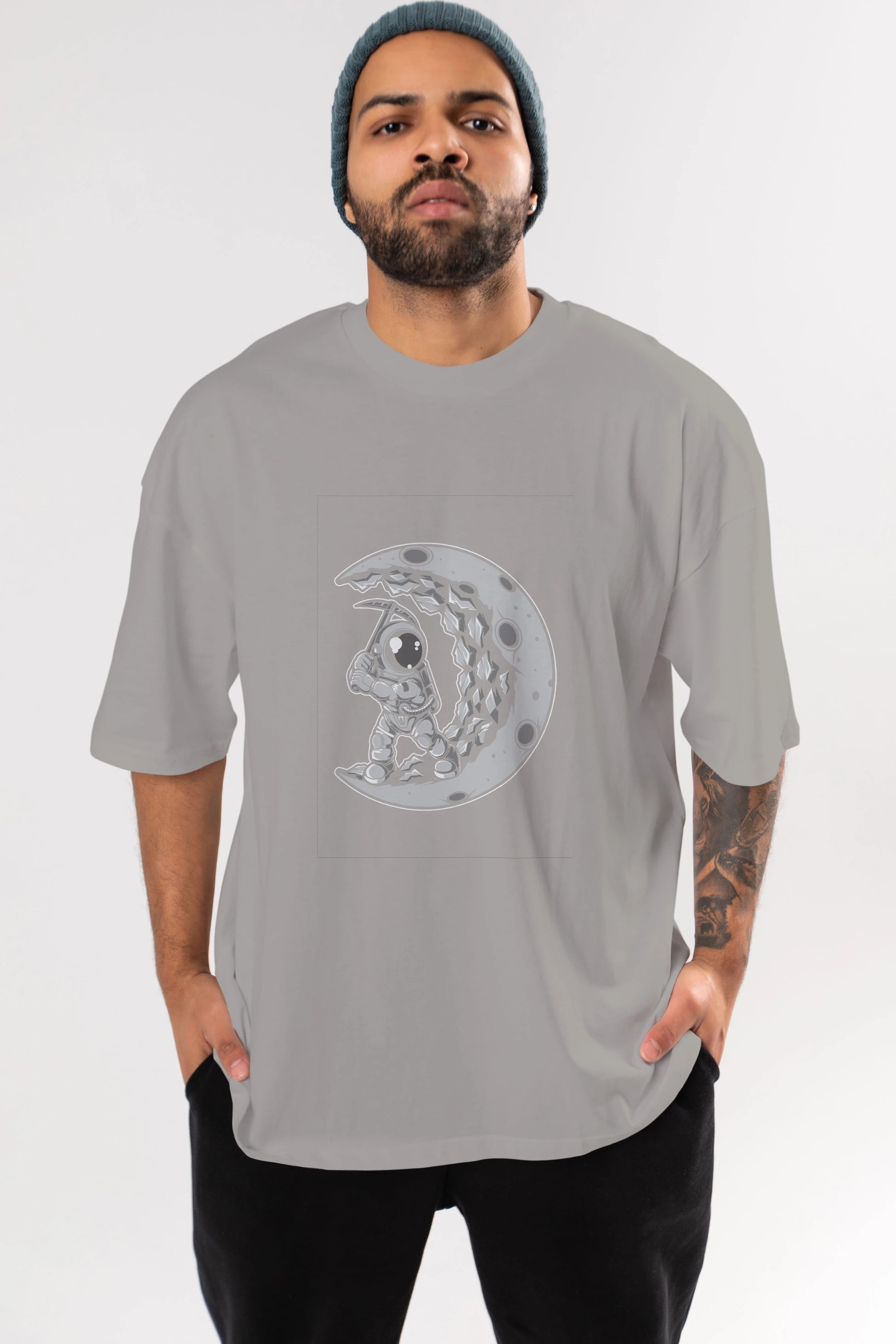 Astronaut Moon Digger Ön Baskılı Oversize t-shirt Erkek Kadın Unisex