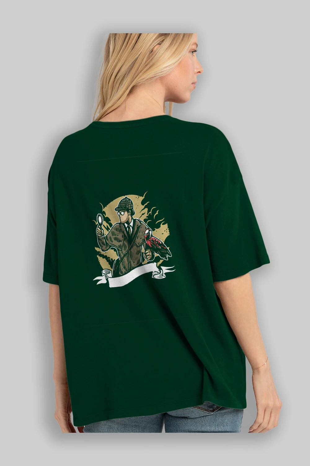 Sherlock Holmes Arka Baskılı Oversize t-shirt Erkek Kadın Unisex %100 Pamuk