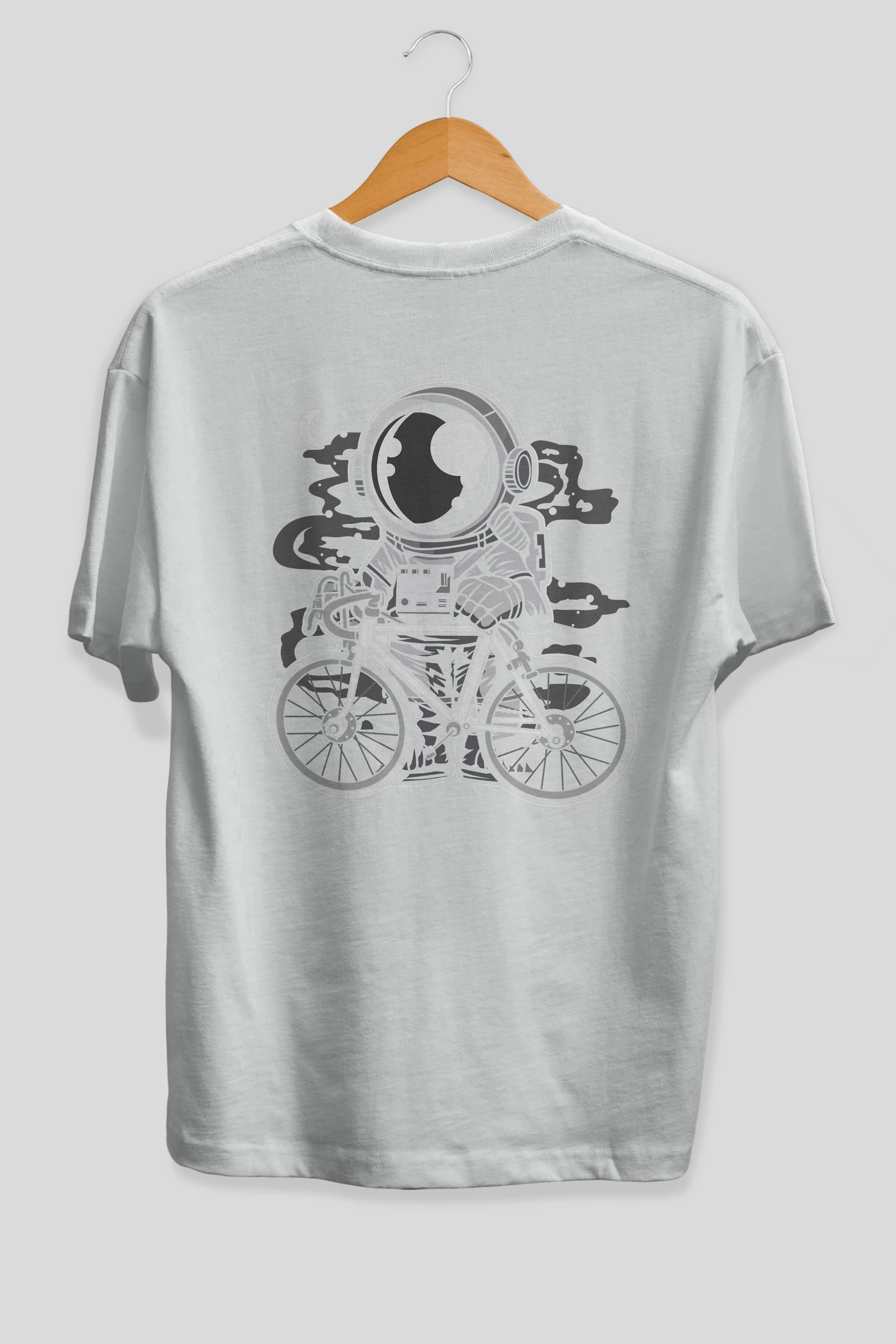 Bicycle Astronaut Arka Baskılı Oversize t-shirt Erkek Kadın Unisex
