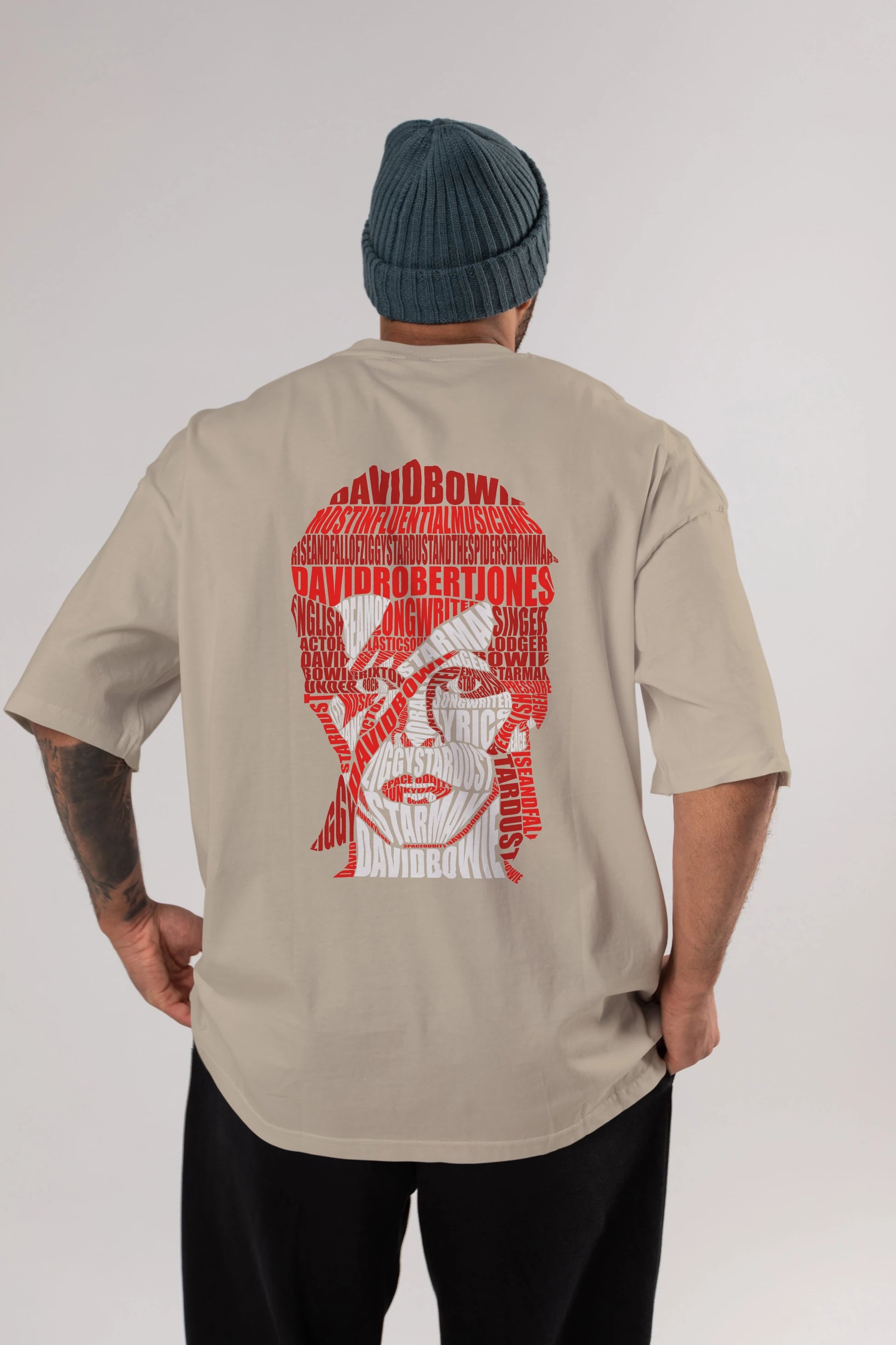 David Bowie Calligram Arka Baskılı Oversize t-shirt %100 pamuk Erkek Kadın Unisex