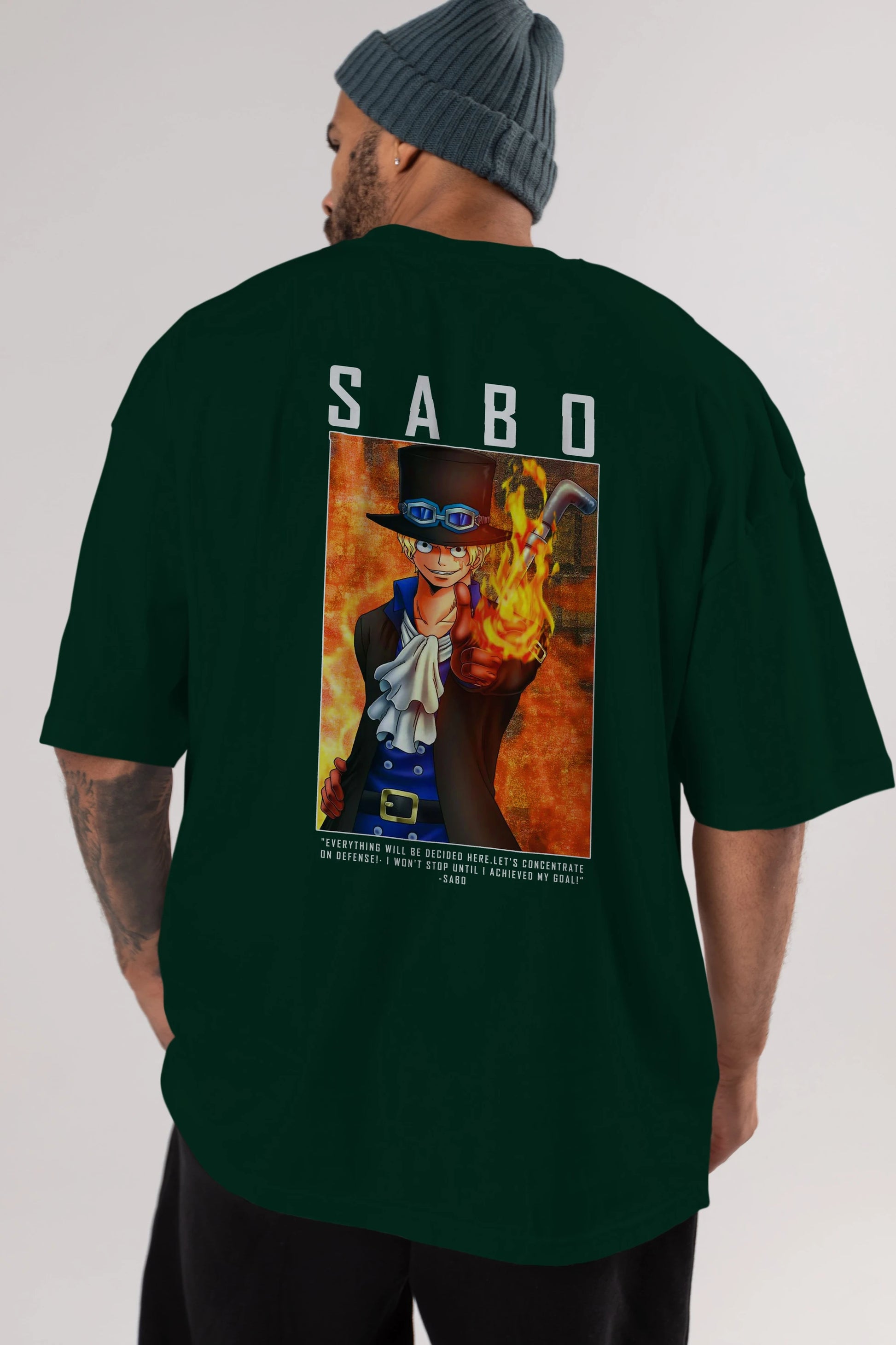 Sabo Anime Arka Baskılı Oversize t-shirt Erkek Kadın Unisex %100 pamuk tişort