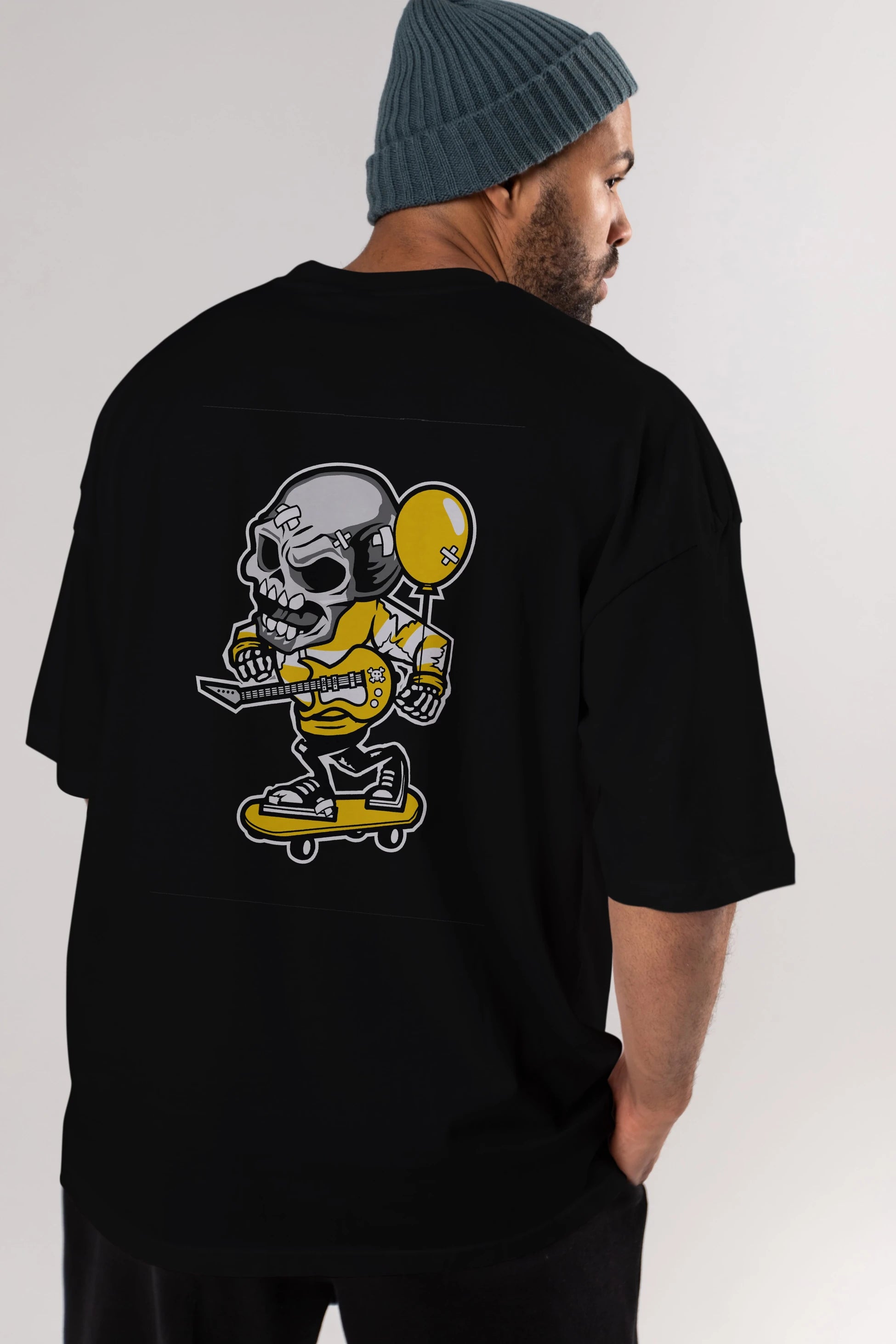Skull Skater Arka Baskılı Oversize t-shirt Erkek Kadın Unisex %100 Pamuk tişort