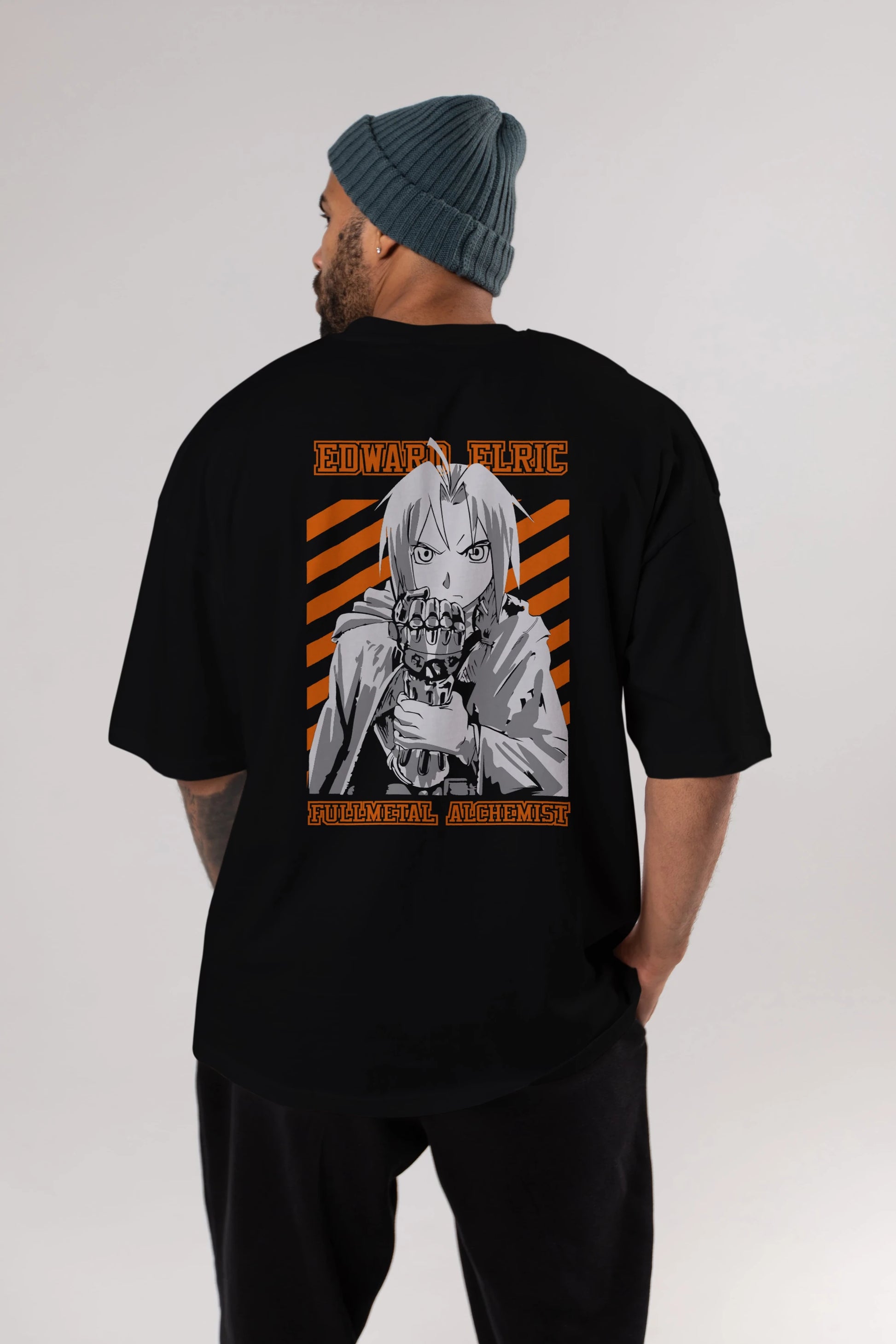 EDWARD ELRIC Anime Arka Baskılı Oversize t-shirt Erkek Kadın Unisex