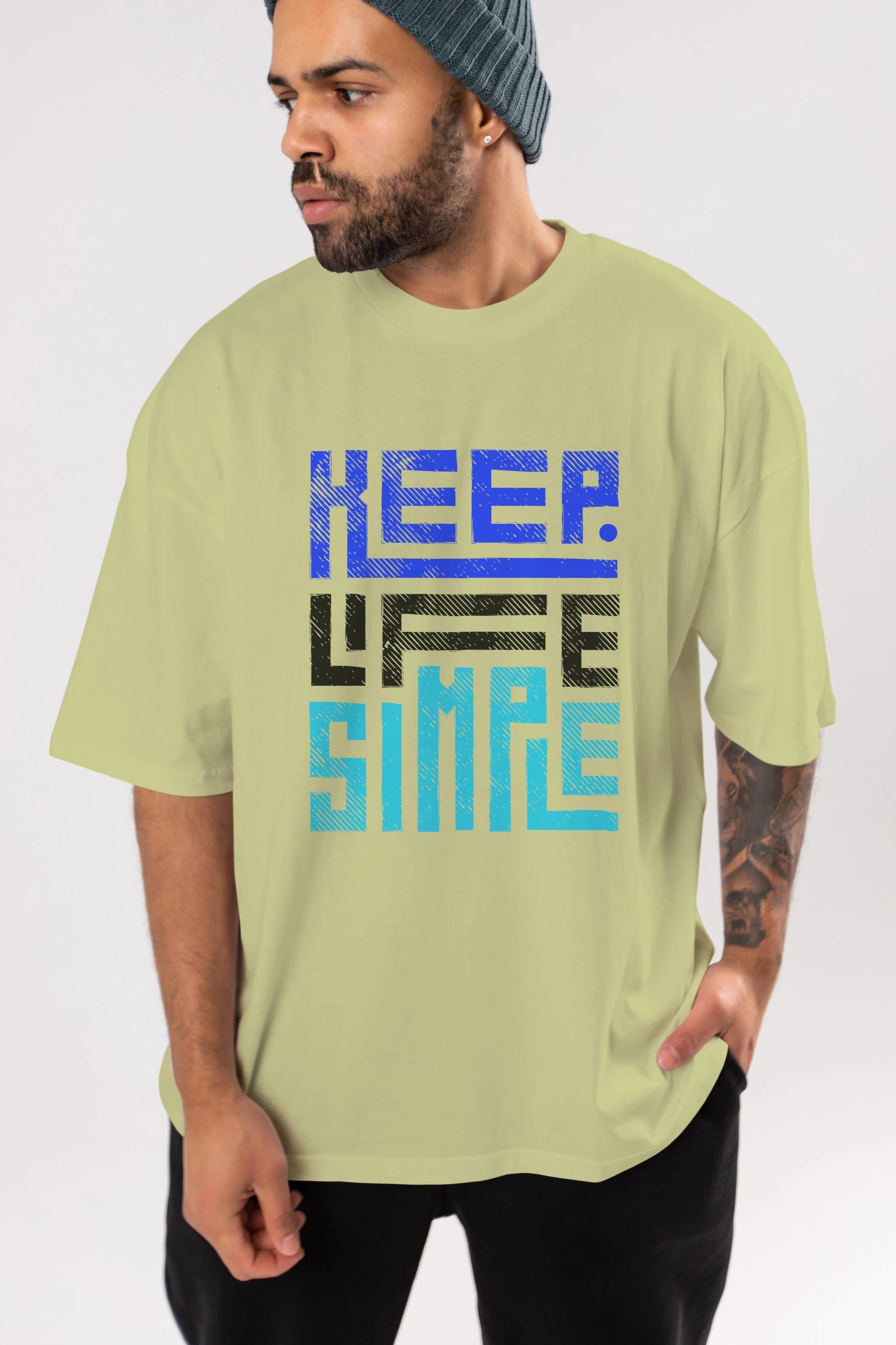 Keep Life Simple Yazılı Ön Baskılı Oversize t-shirt Erkek Kadın Unisex