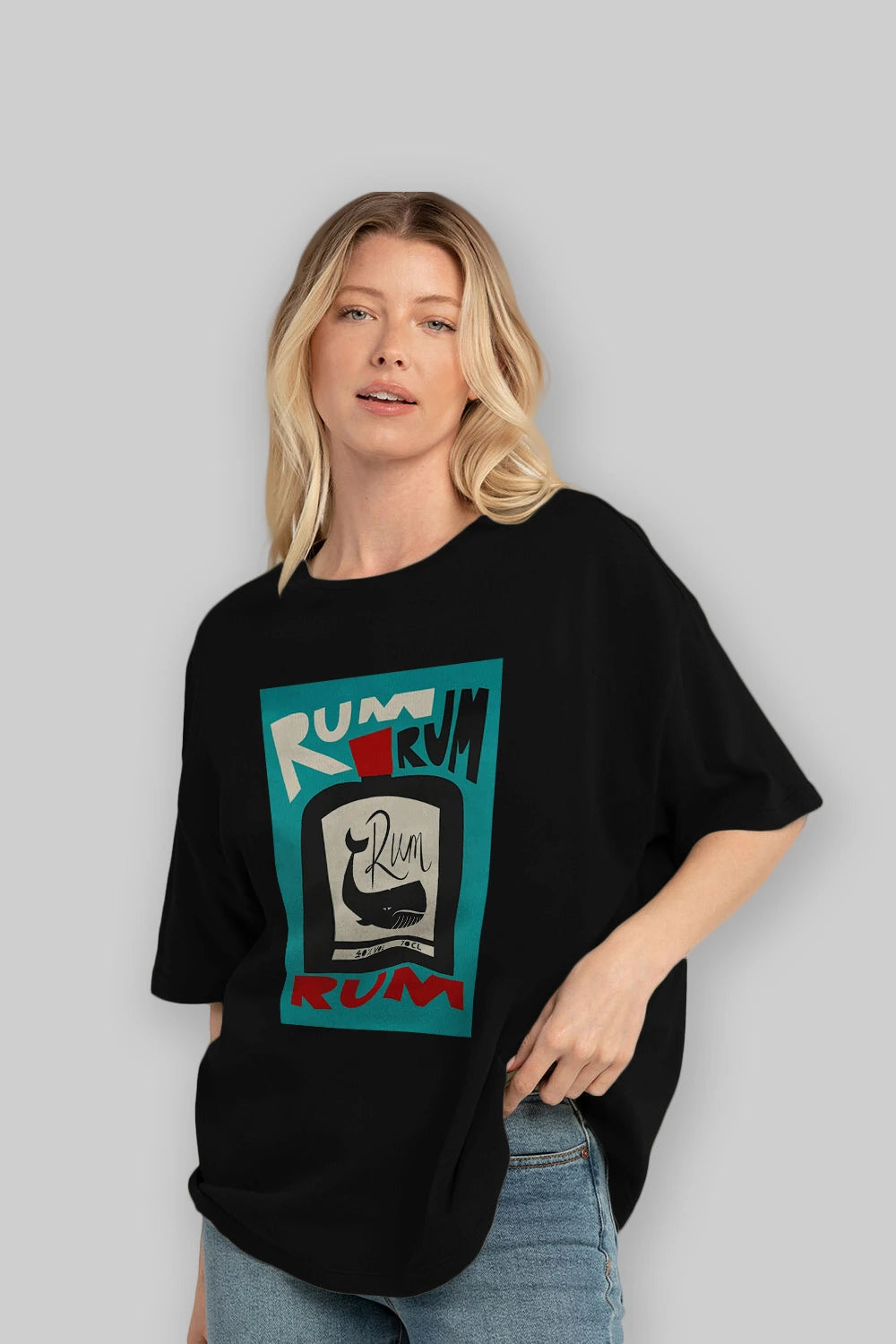 Rum Ön Baskılı Oversize t-shirt Erkek Kadın Unisex %100 Pamuk Bisiklet Yaka tişort