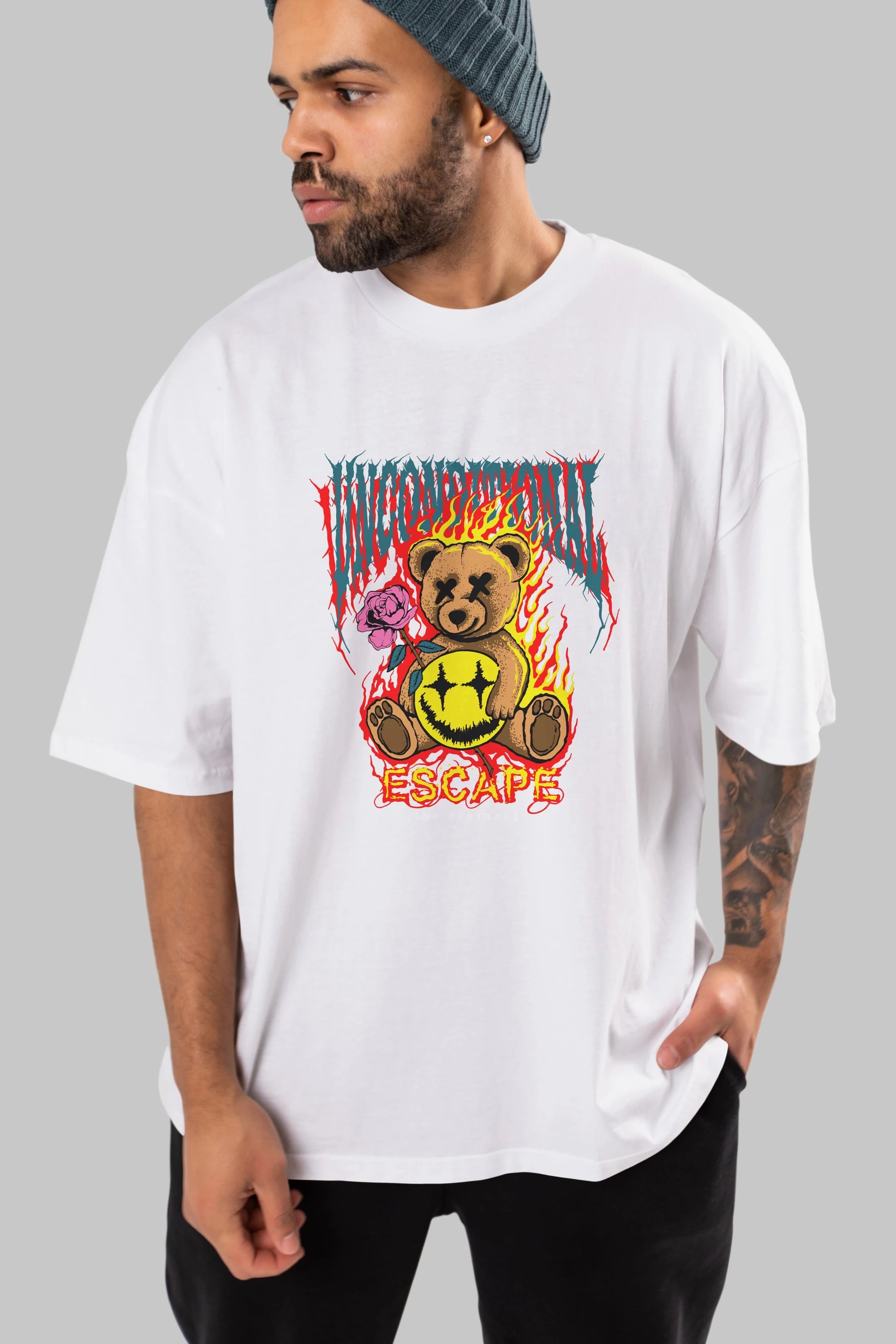 Escape Bear Ön Baskılı Oversize t-shirt Erkek Kadın Unisex