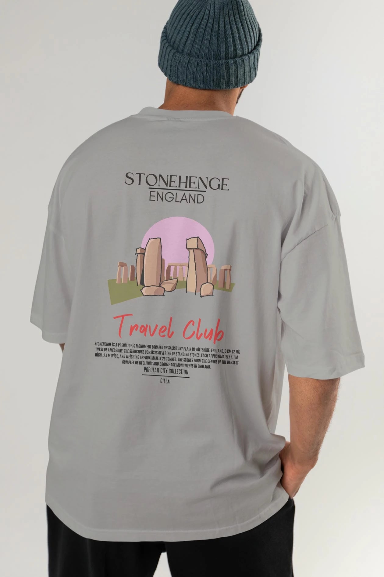 Stonehenge England Arka Baskılı Oversize t-shirt Erkek Kadın Pamuk Bisiklet Yaka tişort